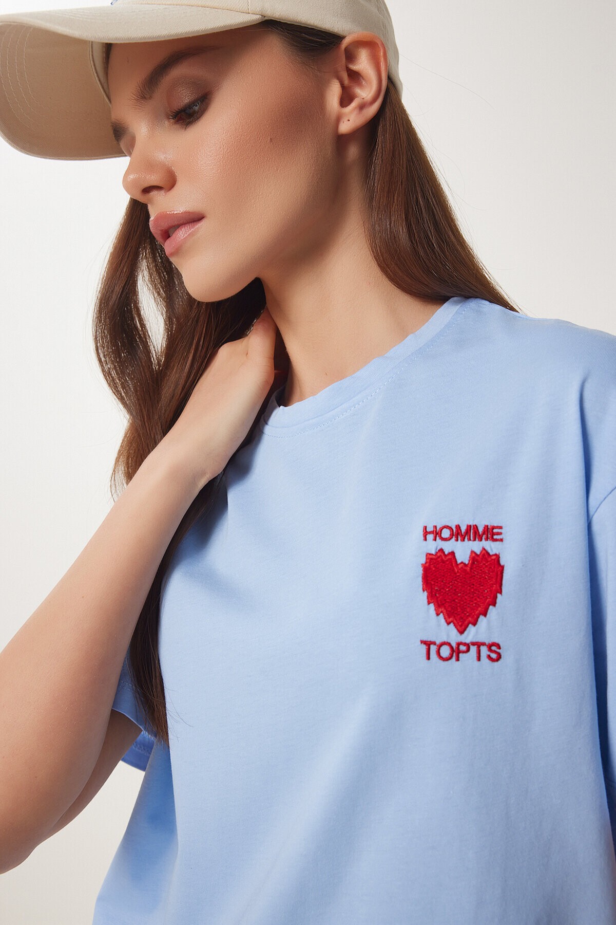 Kalp Nakışlı Pamuklu Örme T-shirt MAVİ LMP0007