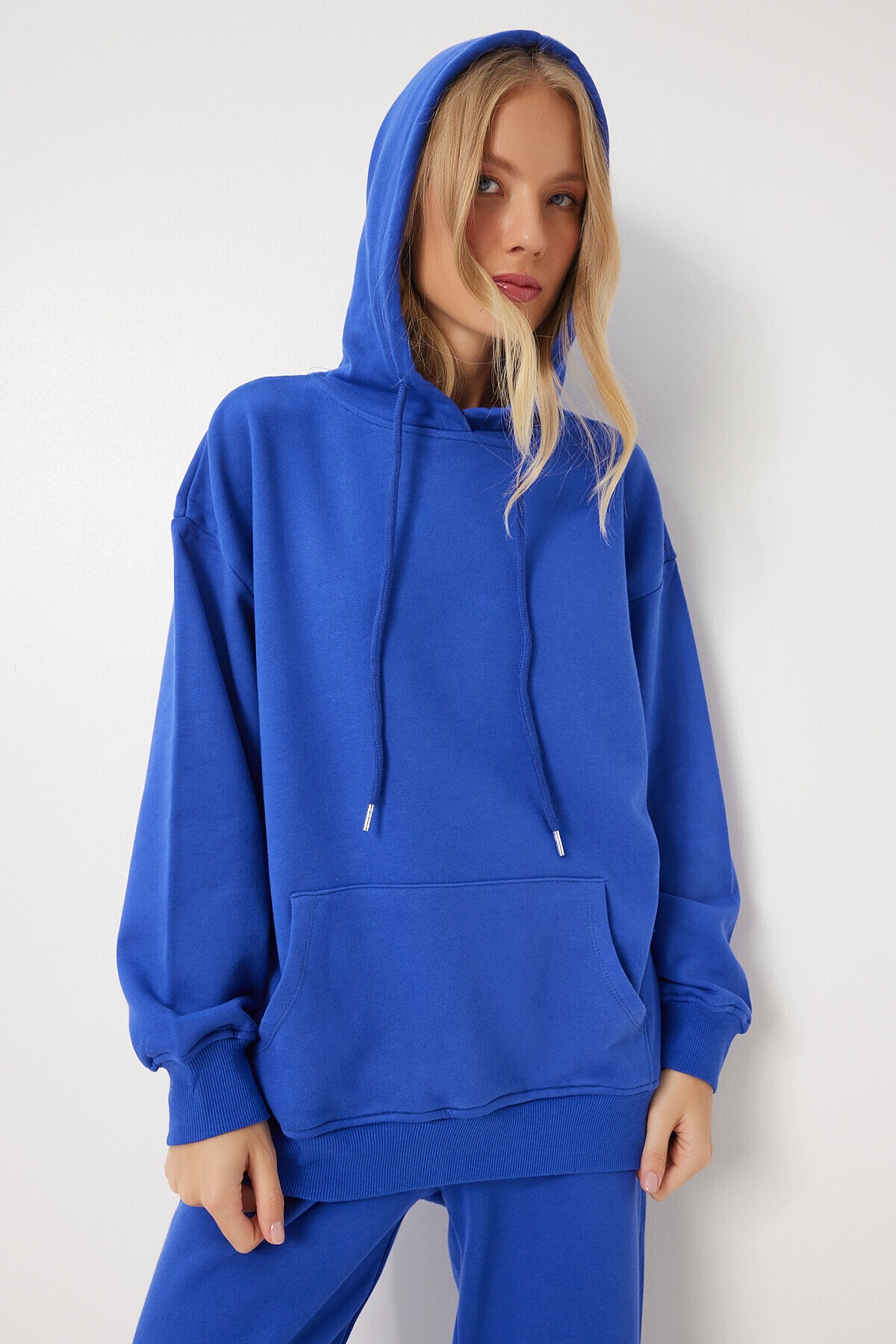 Kapüşonlu Sweatshirt Jogger Oversize Örme Eşofman Takımı MAVİ LPYS003