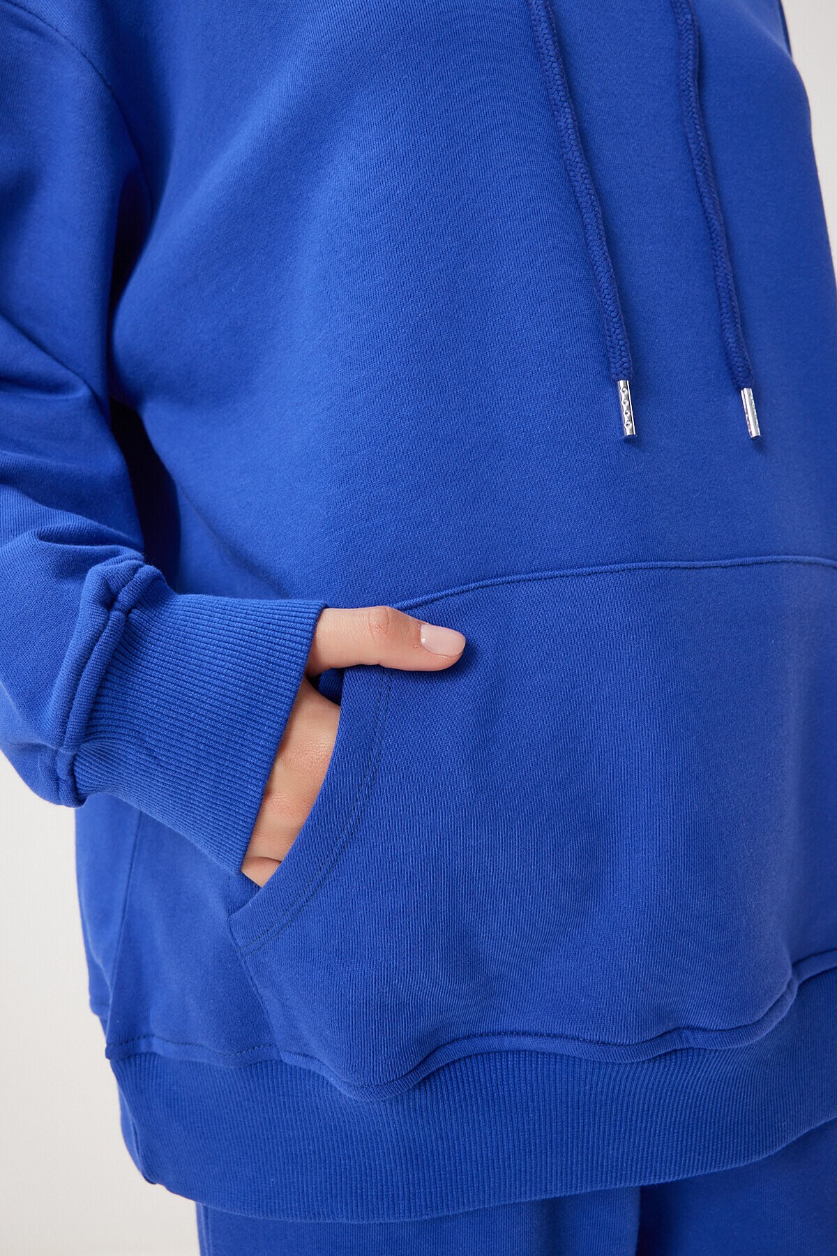 Kapüşonlu Sweatshirt Jogger Oversize Örme Eşofman Takımı MAVİ LPYS003