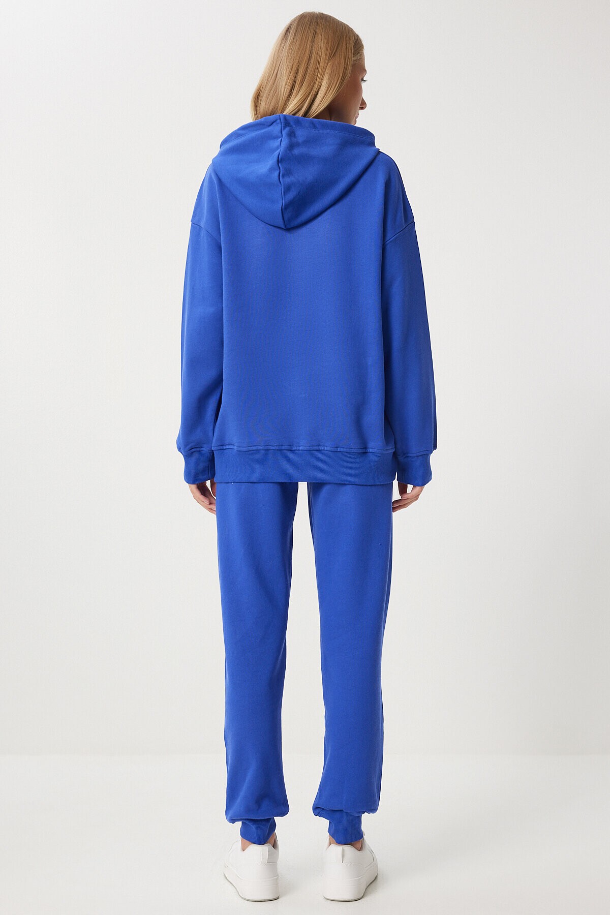 Kapüşonlu Sweatshirt Jogger Oversize Örme Eşofman Takımı MAVİ LPYS003