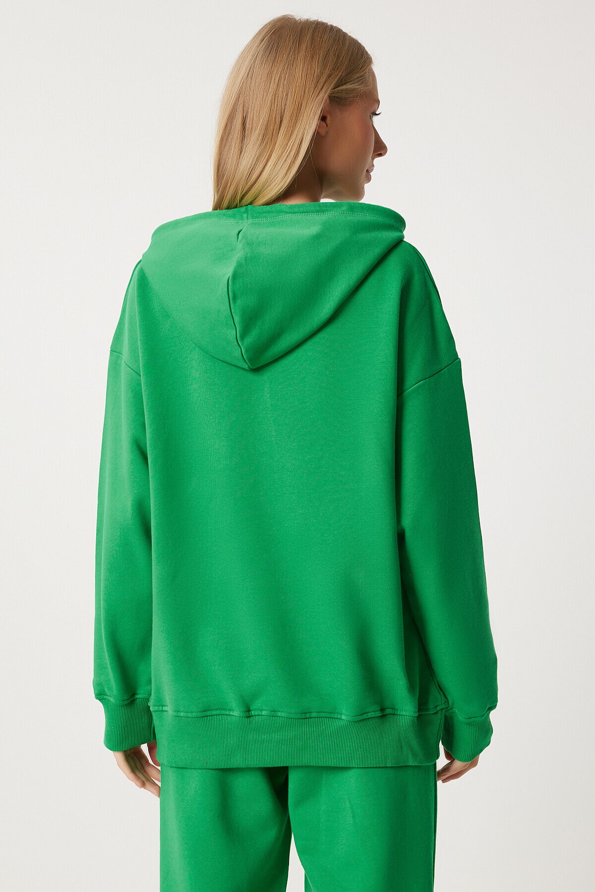 Kapüşonlu Sweatshirt Jogger Oversize Örme Eşofman Takımı YEŞİL LPYS003