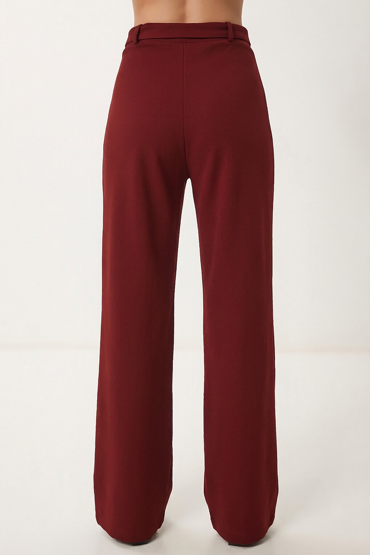 Kemerli Nervür Detaylı Örme Pantolon BORDO LUB0329