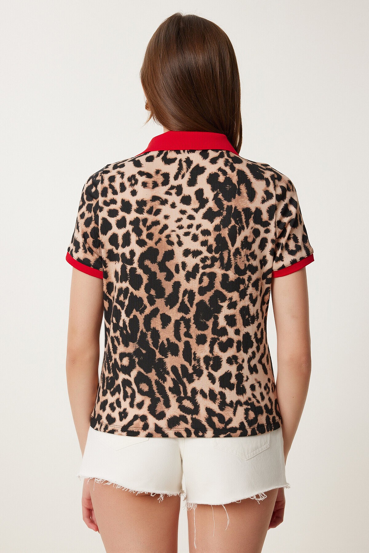 Leopar Desenli Esnek Örme Bluz SİYAH BEJ LTP0022