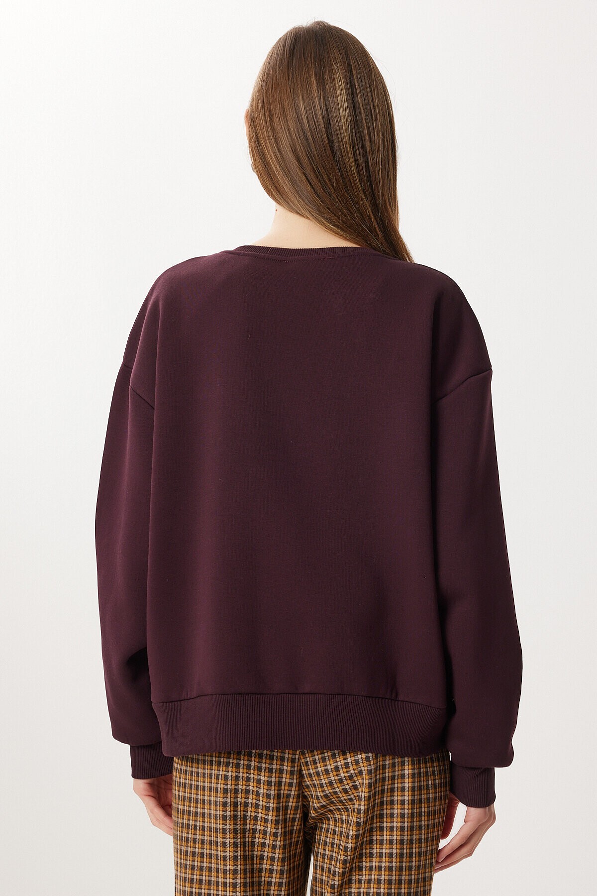 Oversize Baskılı Şardonlu Örme Sweatshirt MÜRDÜM LUB0313