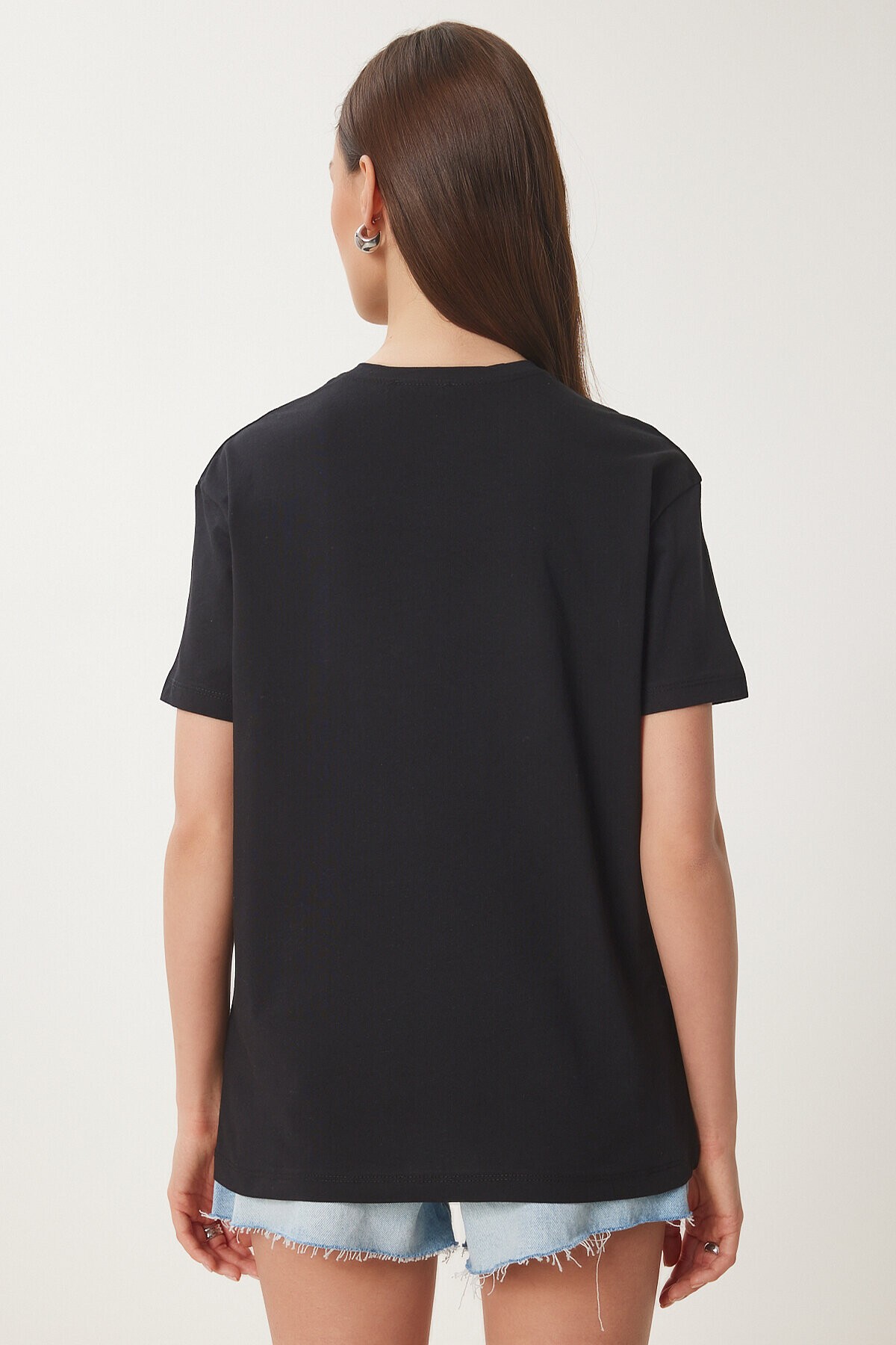 Yıldız Armalı Nakışlı Örme T-shirt SİYAH LMP0008