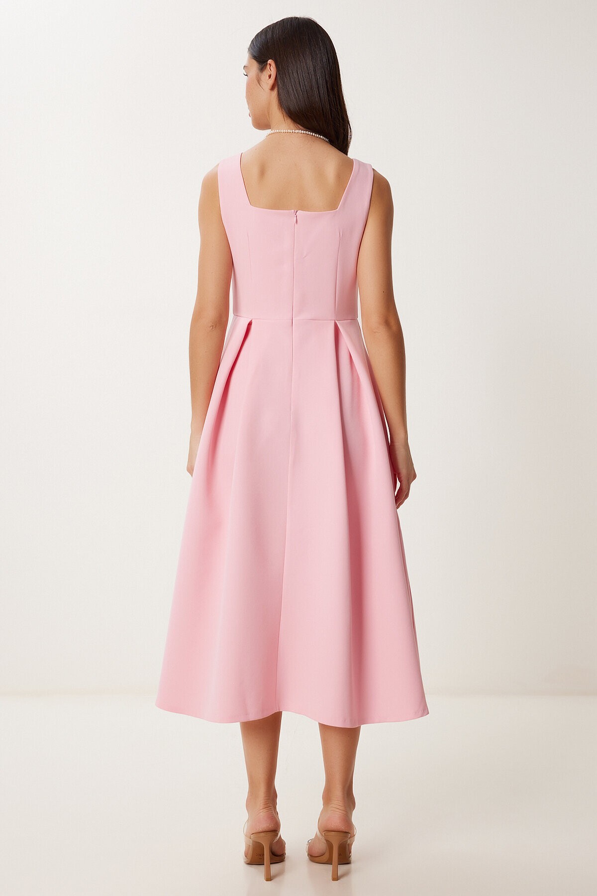 A Kesim Midi Dokuma Elbise PEMBE LWF0026