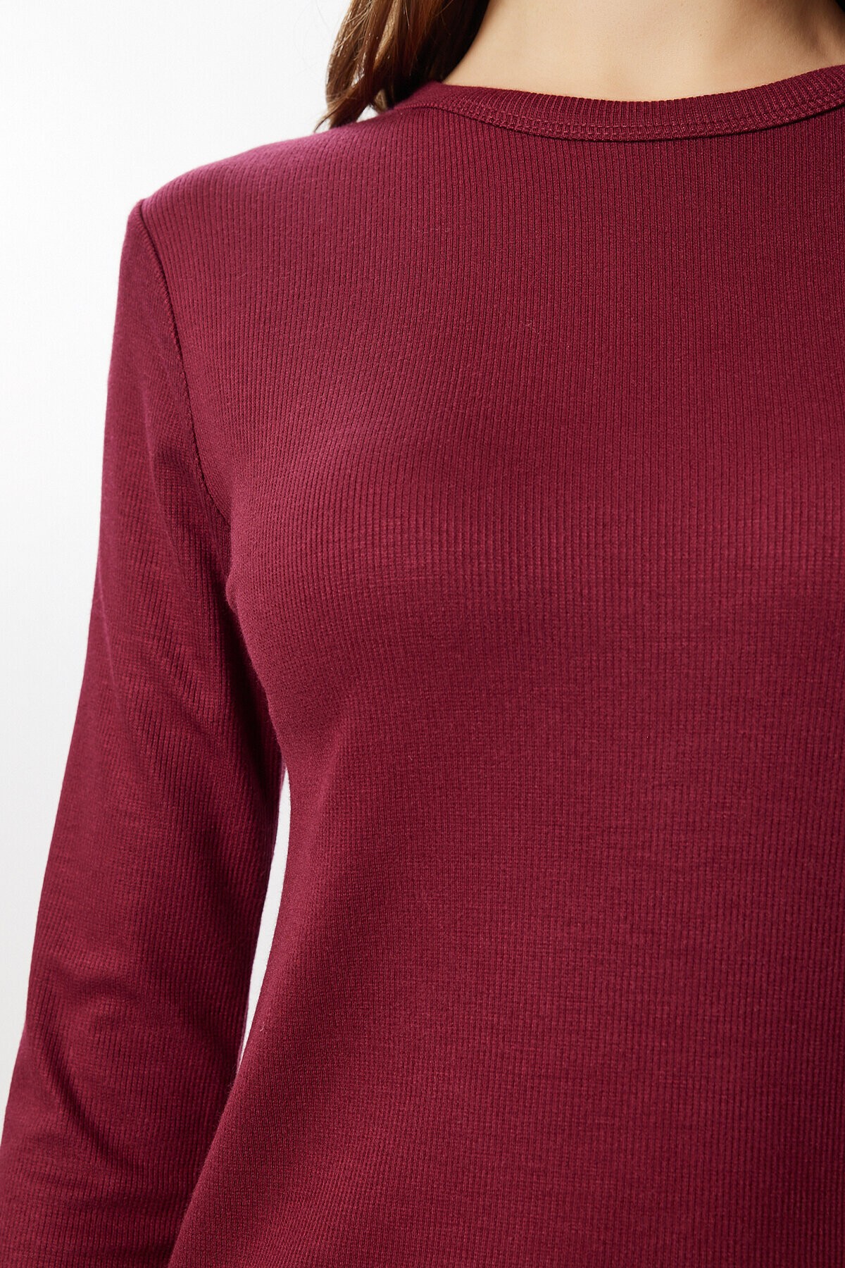 Basic Fitilli Örme Bluz BORDO LUB0296
