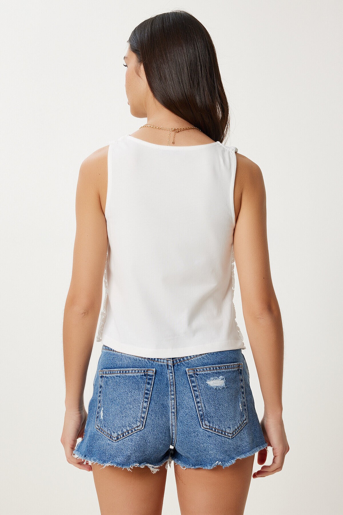 Dantel Detaylı Bağlamalı Örme Bluz EKRU LHF0032