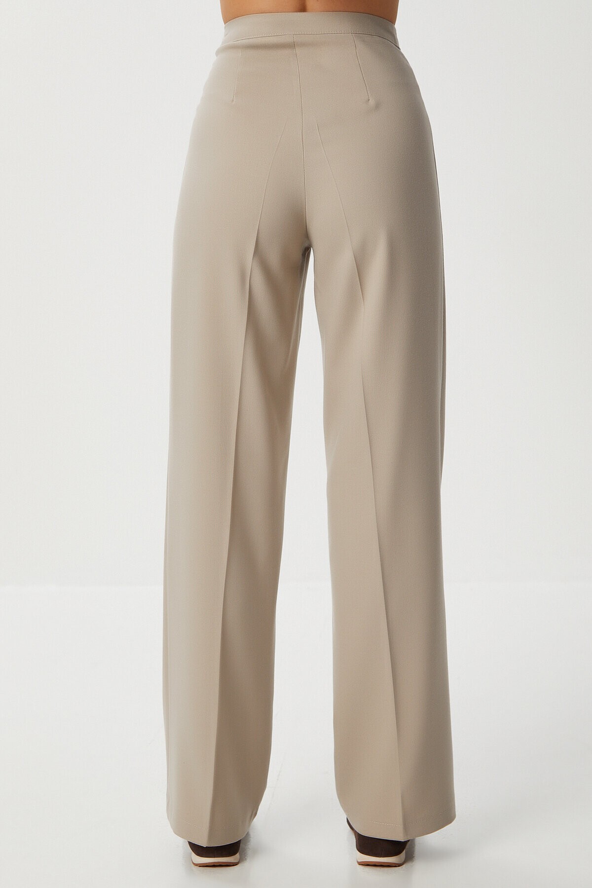 Dikişli Straight Poliviskon Pantolon BEJ LGP0023