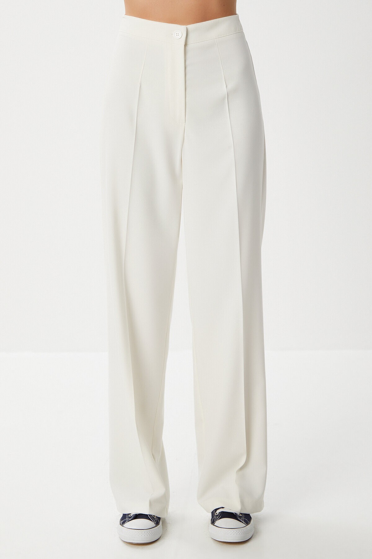 Dikişli Straight Poliviskon Pantolon KEMİK LGP0023