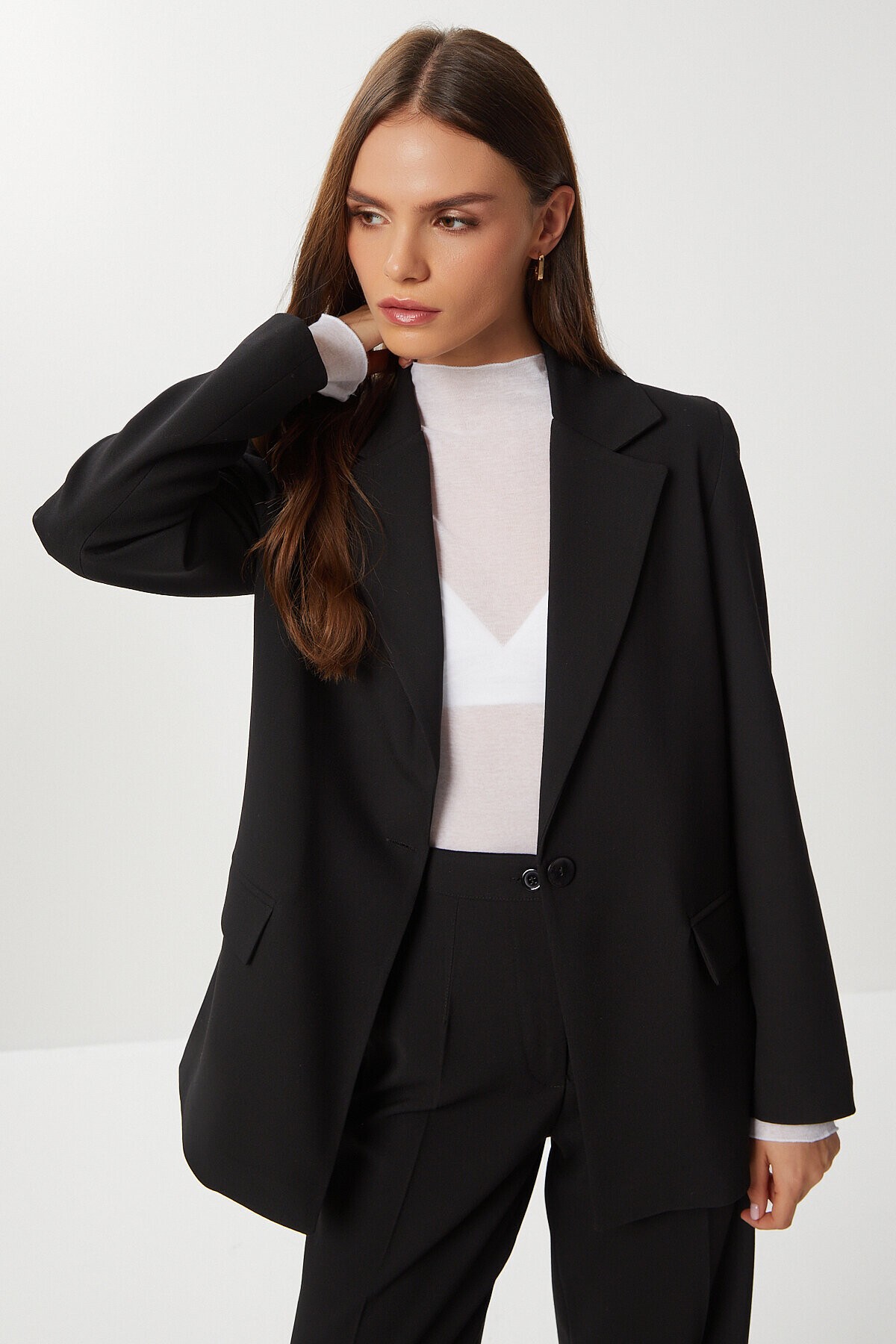 Dikişli Straight Poliviskon Pantolon SİYAH LGP0023