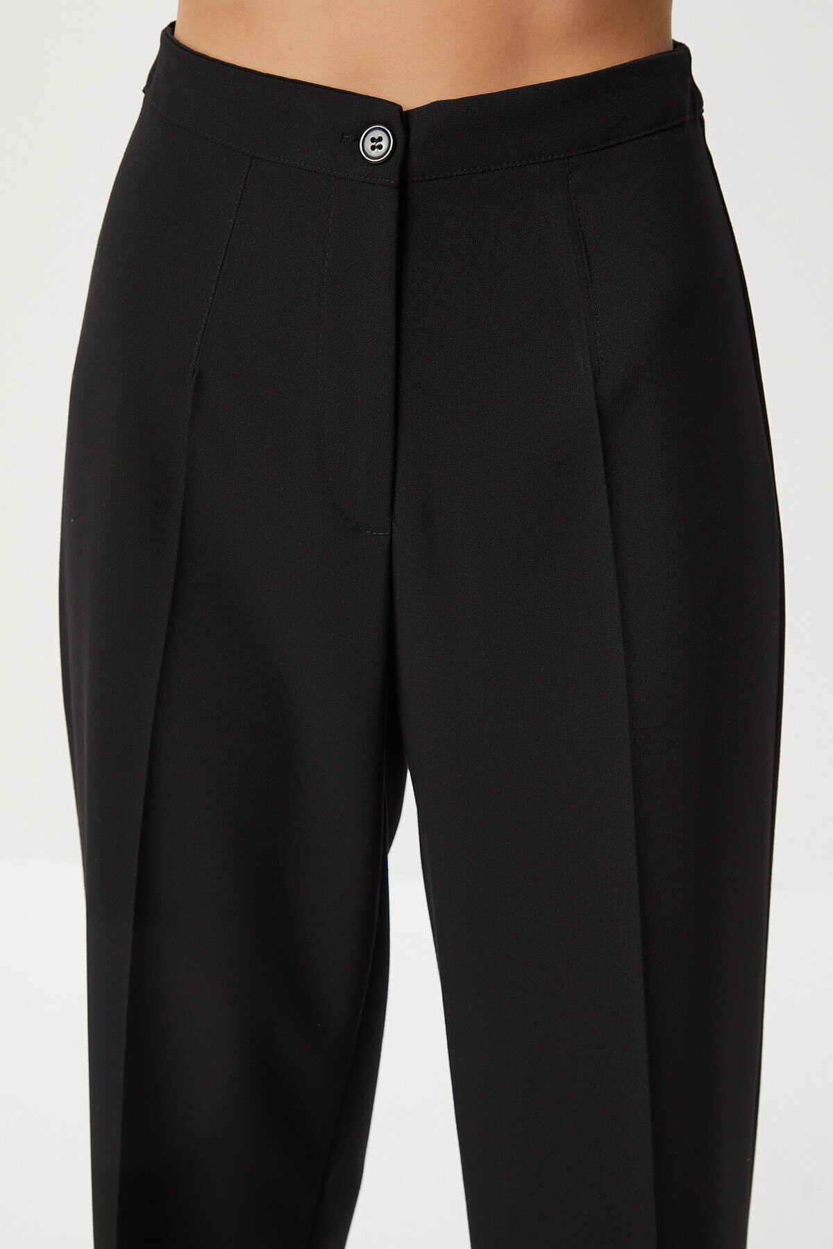 Dikişli Straight Poliviskon Pantolon SİYAH LGP0023