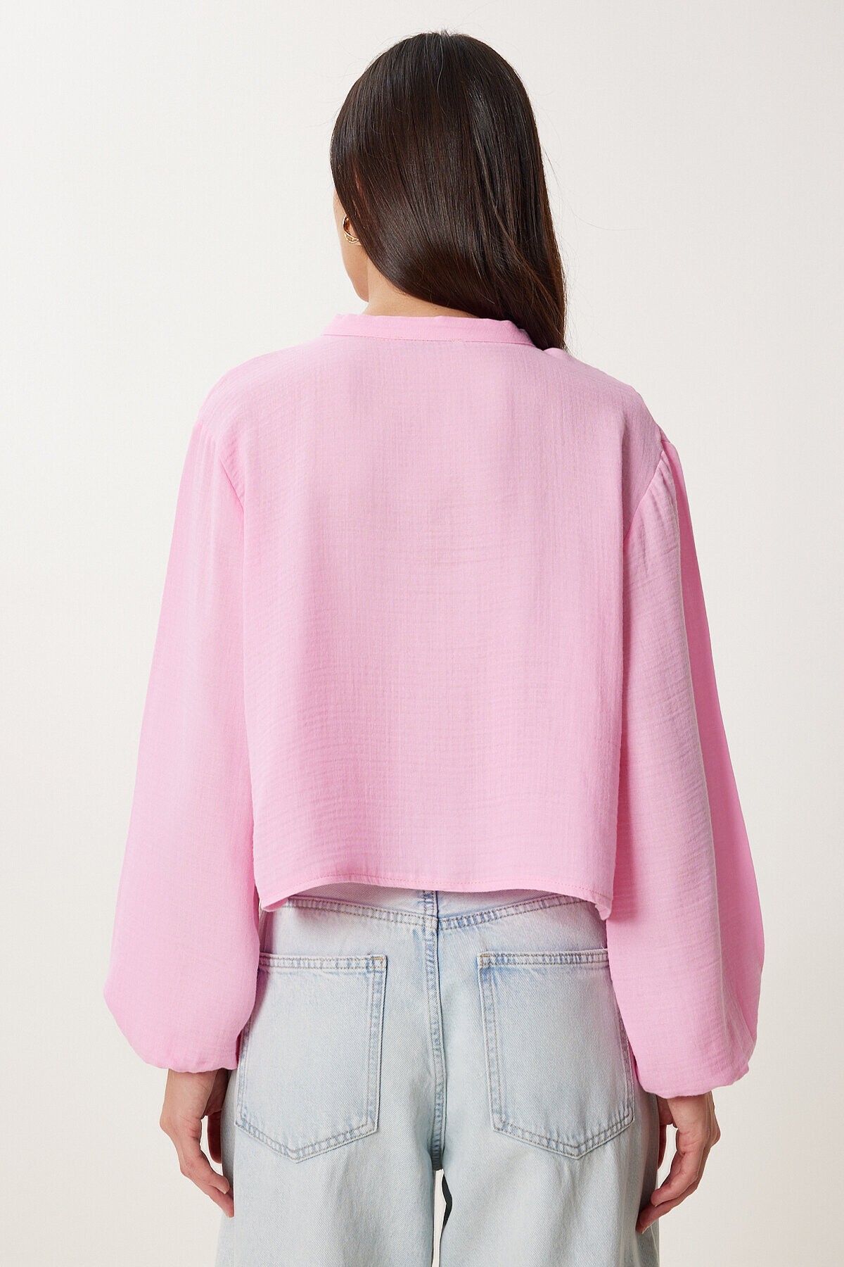 Fistolu Bağlama Detaylı Müslin Bluz PEMBE LFH0002