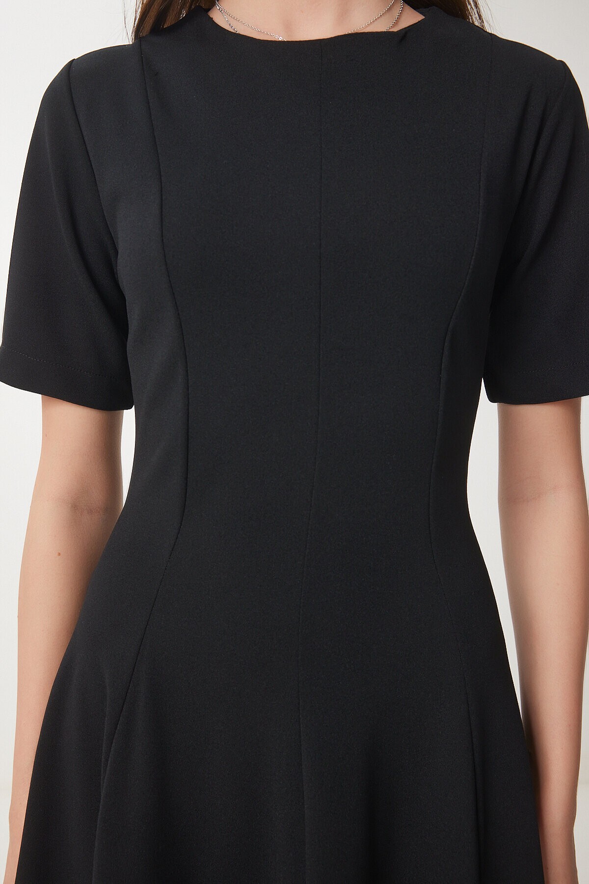 Godeli Midi Dokuma Elbise SİYAH LUB0091