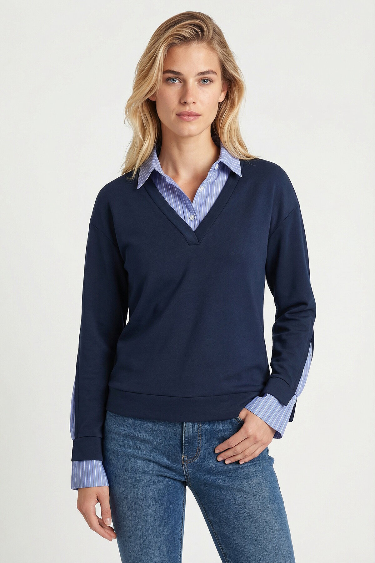 Gömlek Yaka Modal Sweatshirt LACİVERT LXA0018