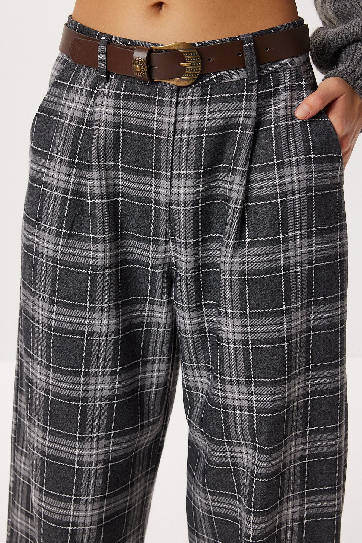 Kemerli Kareli Poliviskon Pantolon LACİVERT LRG0049