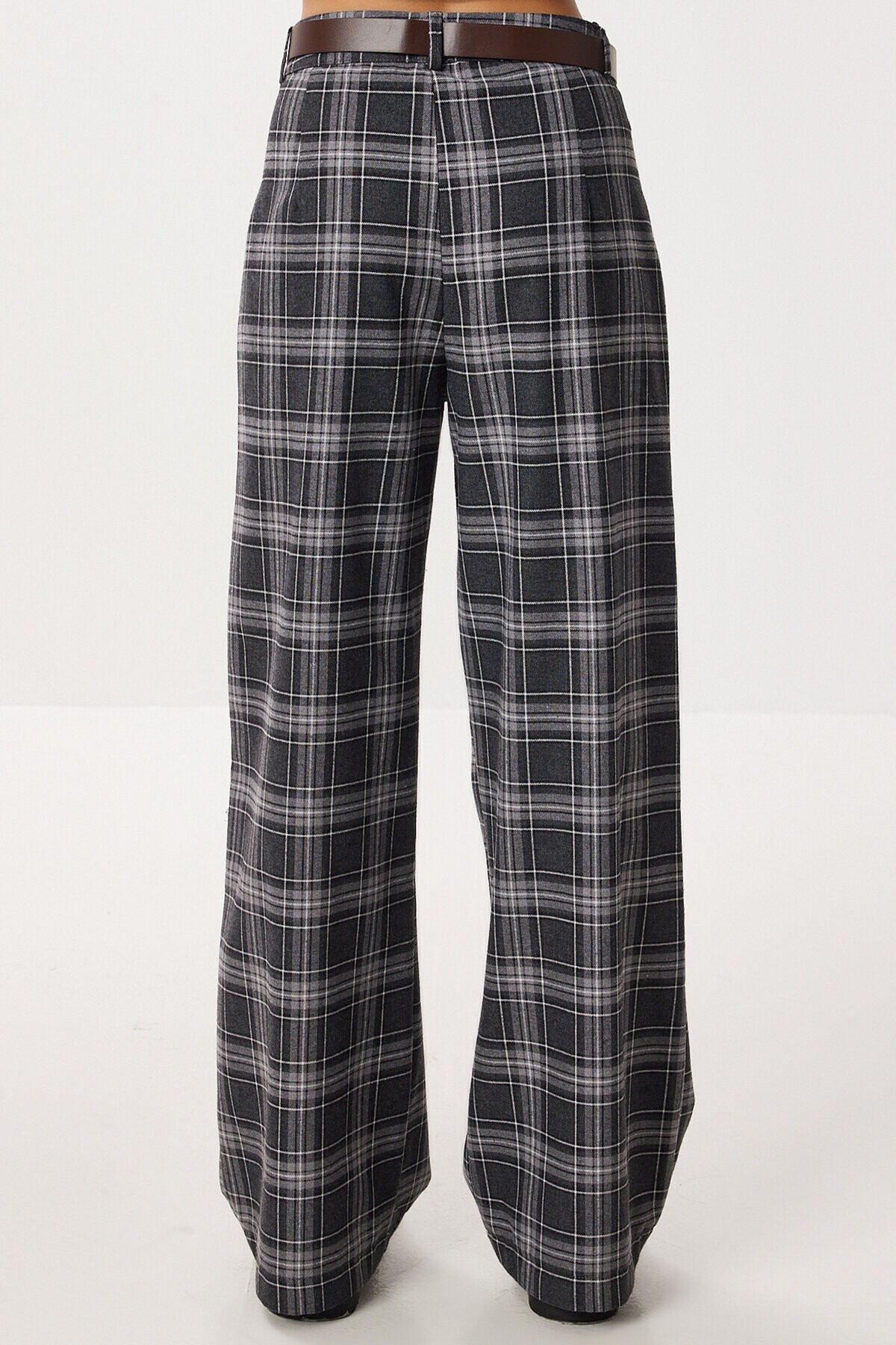Kemerli Kareli Poliviskon Pantolon LACİVERT LRG0049