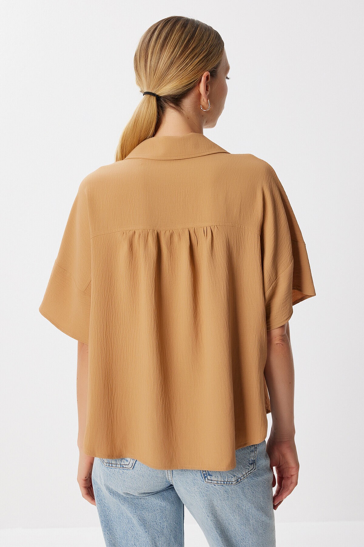 Kısa Kollu Cepli Ayrobin Gömlek CAMEL LMX0117