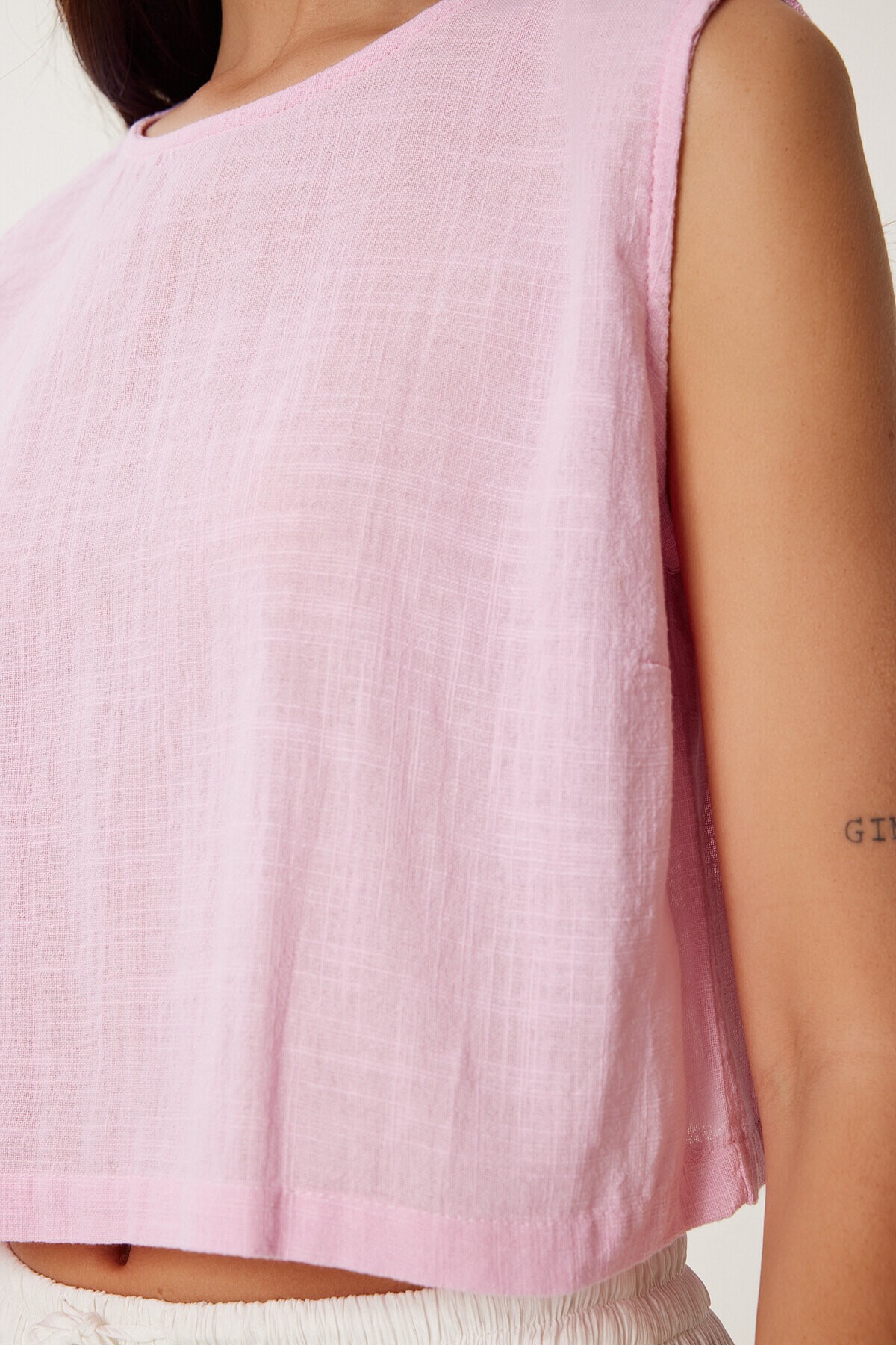 Kolsuz Keten Bluz PEMBE LGP0004