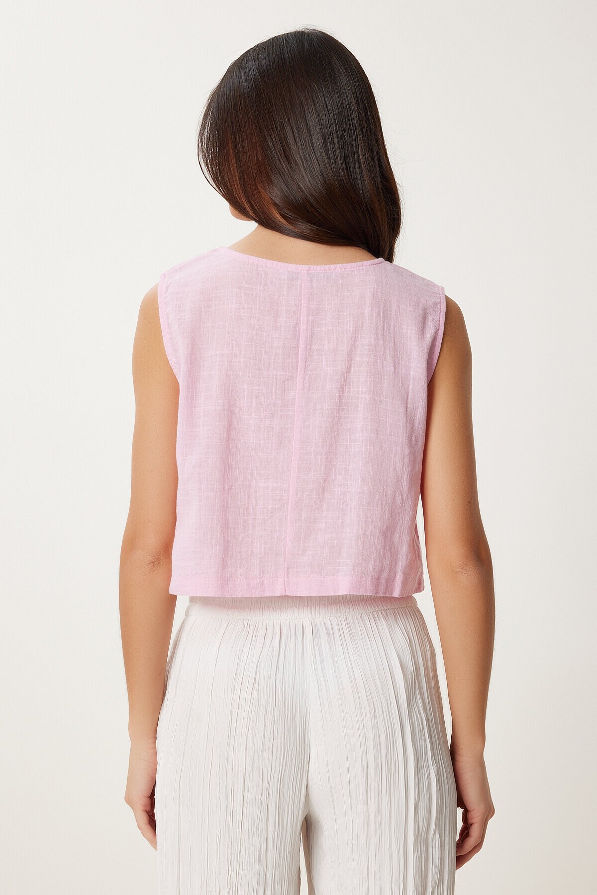 Kolsuz Keten Bluz PEMBE LGP0004