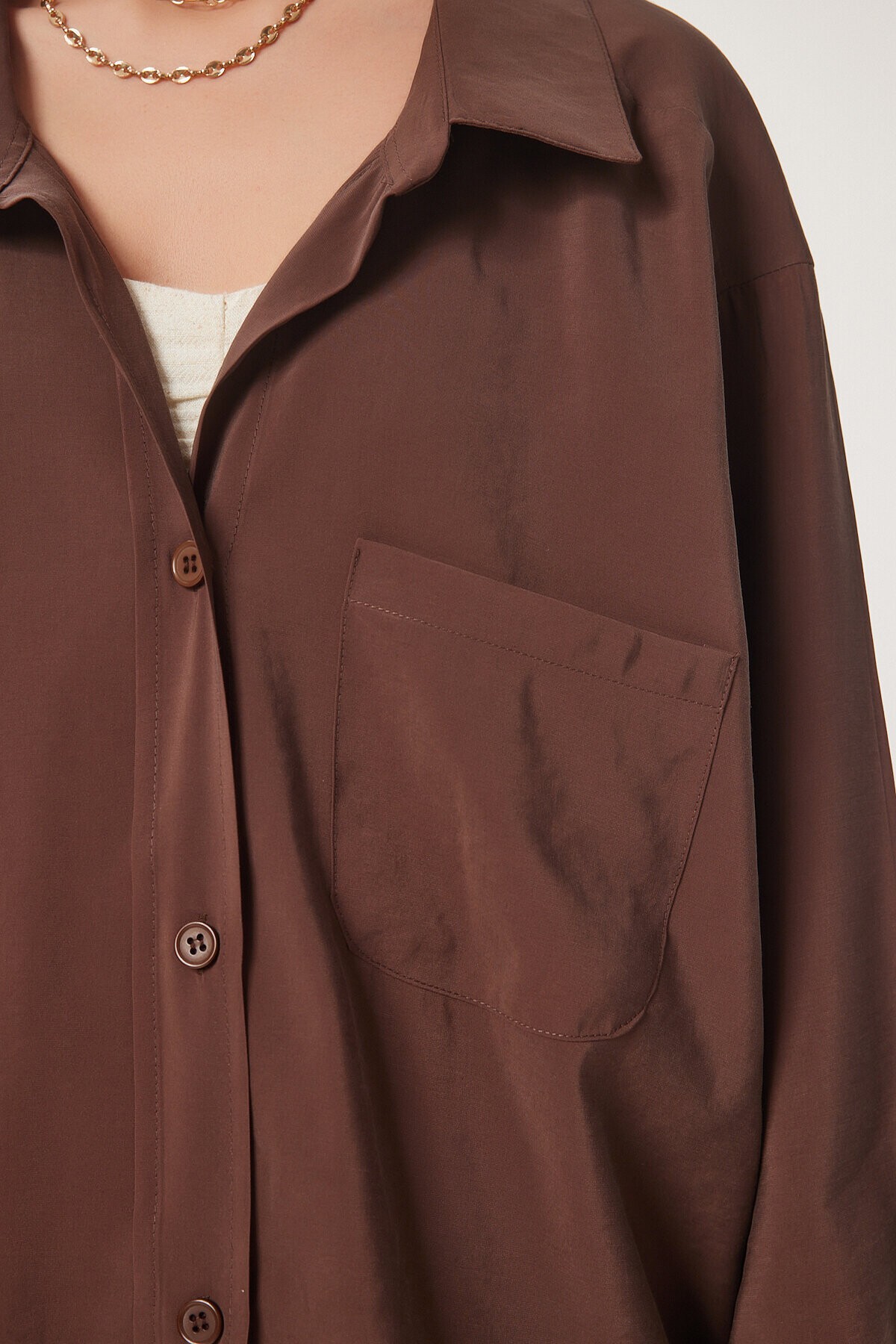 Oversize Modal Gömlek Pantolon Takım 58691 KAHVERENGİ LDP0038