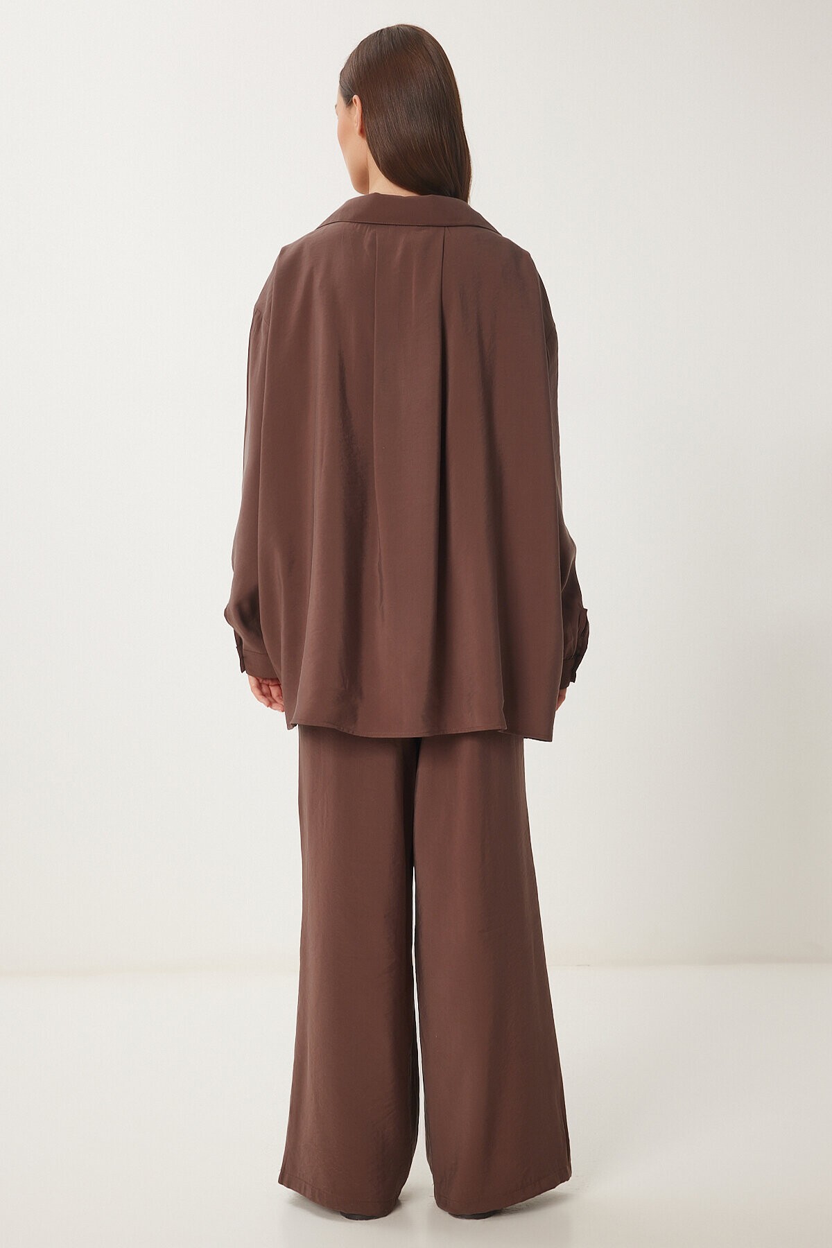 Oversize Modal Gömlek Pantolon Takım 58691 KAHVERENGİ LDP0038
