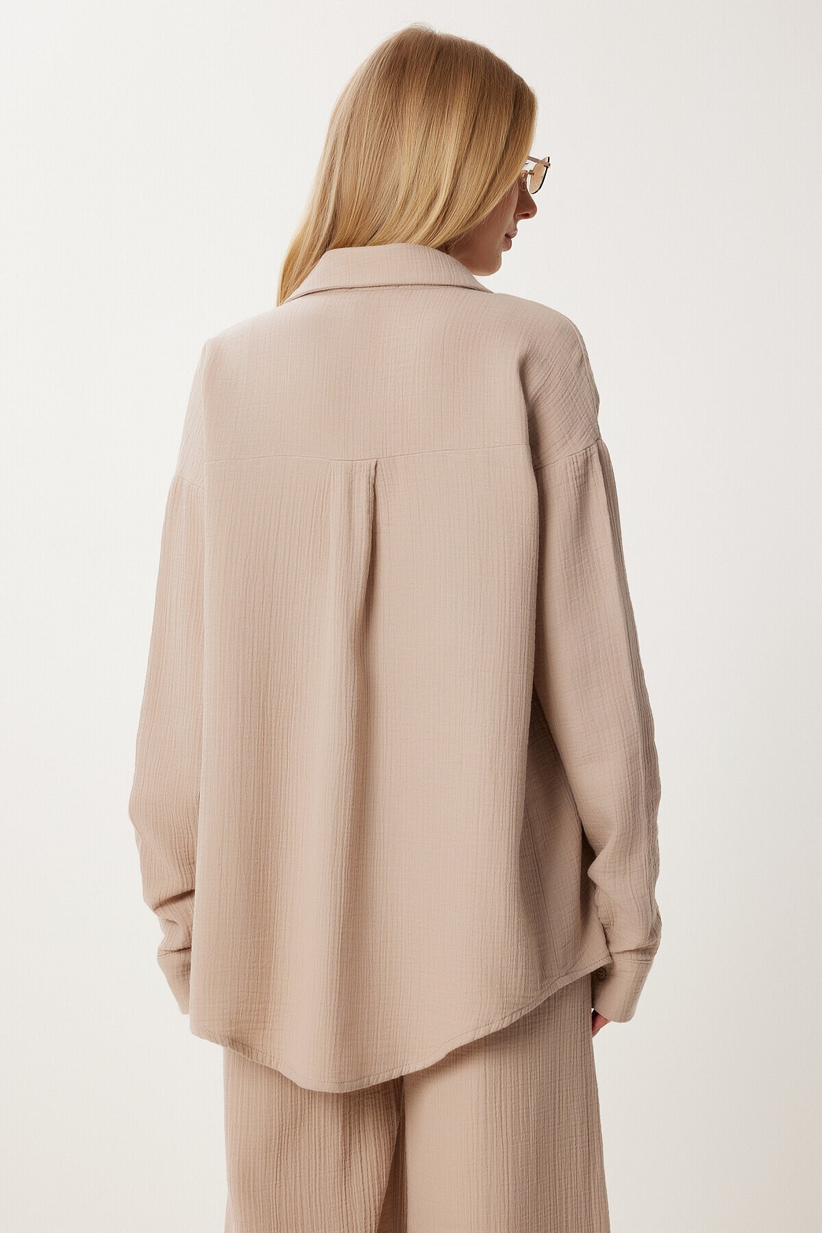 Oversize Müslin Gömlek Pantolon Takım BEJ LSA0014