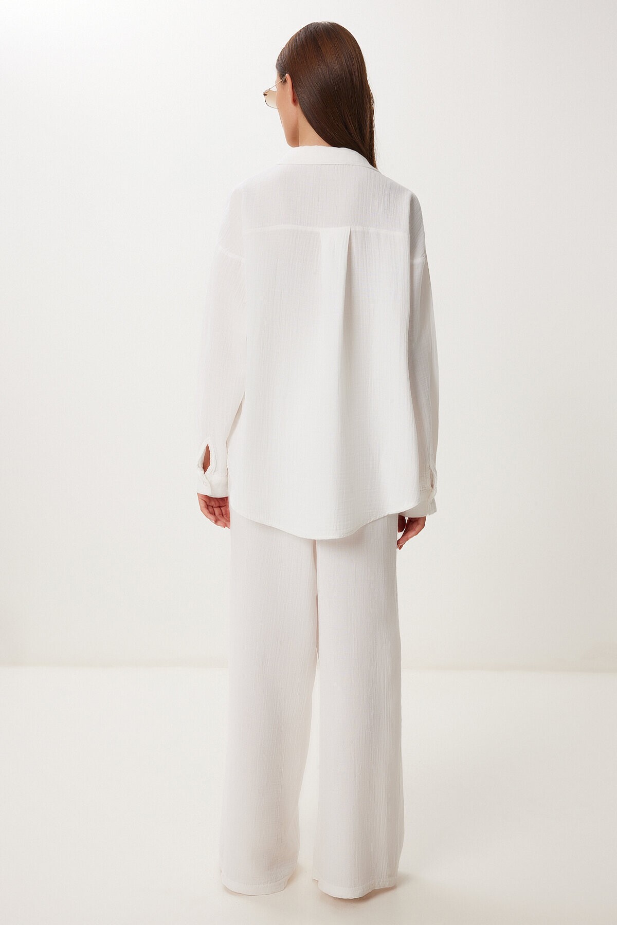 Oversize Müslin Gömlek Pantolon Takım EKRU LSA0014