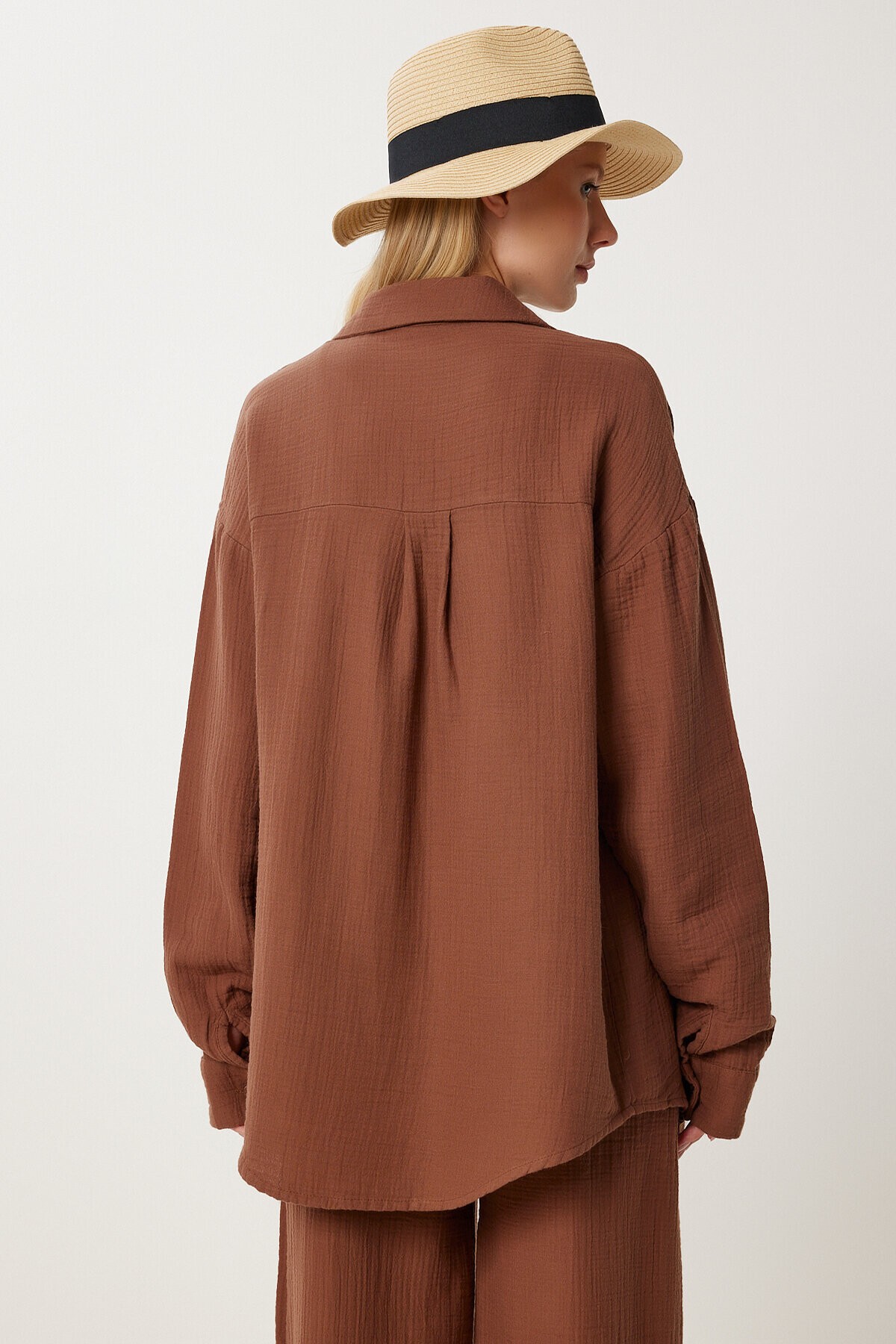 Oversize Müslin Gömlek Pantolon Takım KAHVERENGİ LSA0014