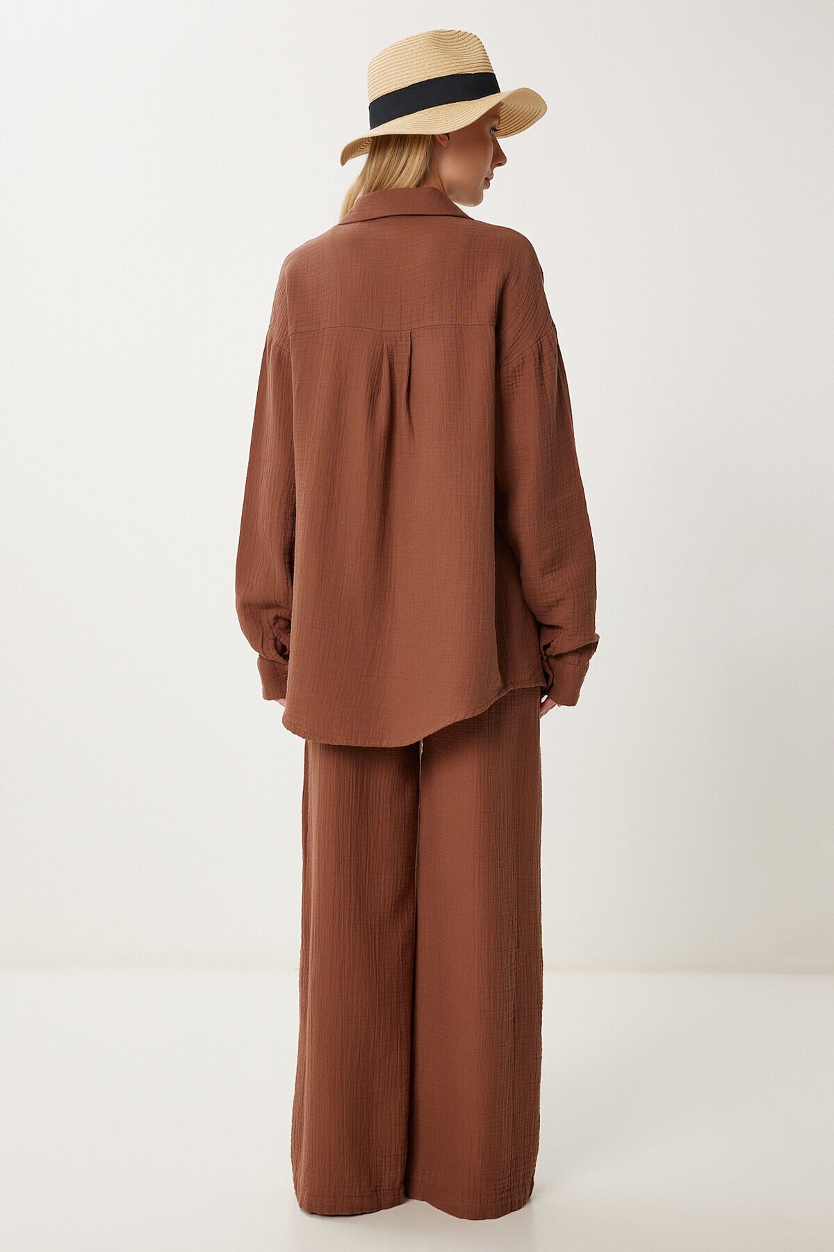 Oversize Müslin Gömlek Pantolon Takım KAHVERENGİ LSA0014
