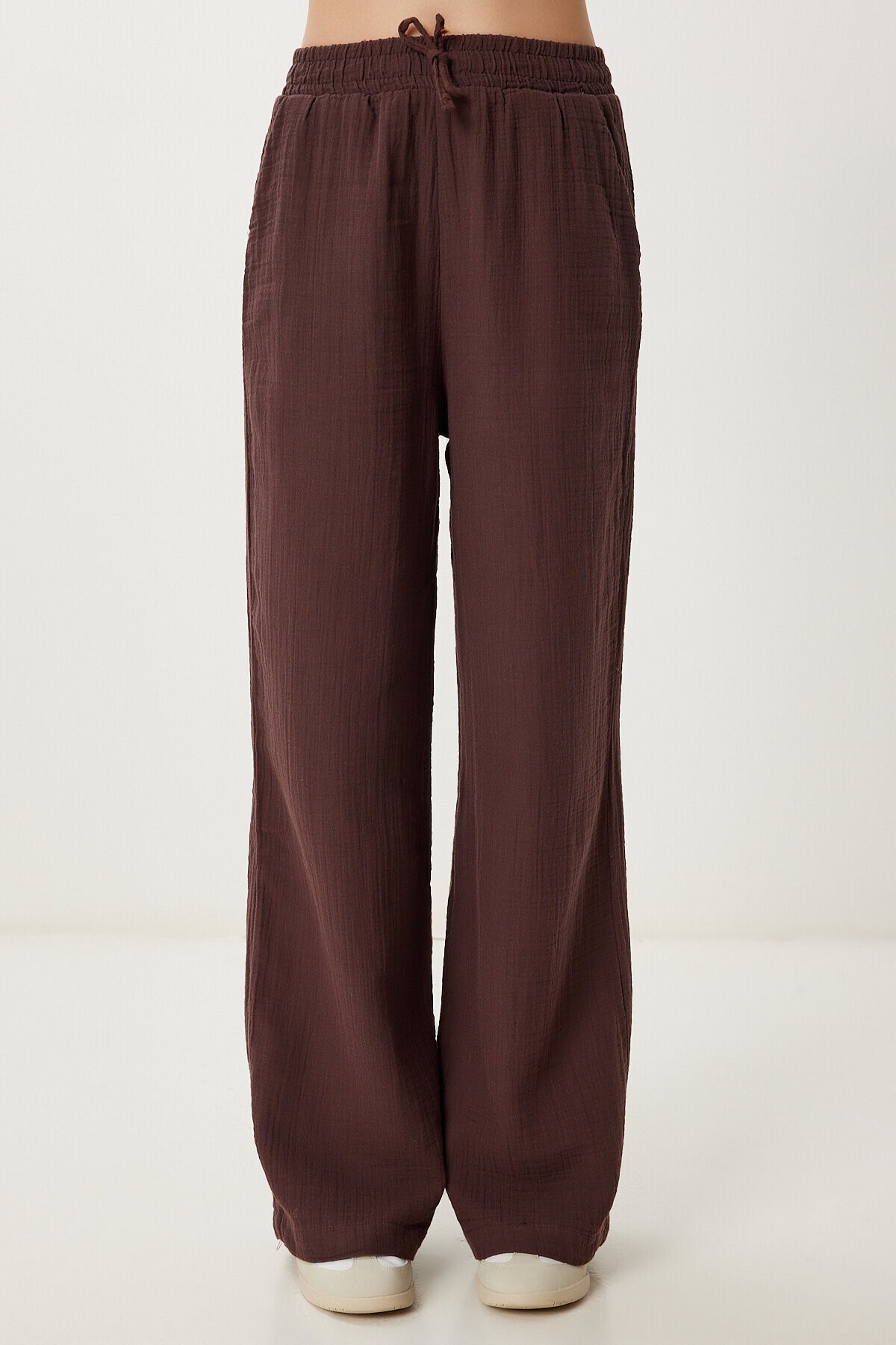 Oversize Müslin Gömlek Pantolon Takım KOYU KAHVERENGİ LSA0014