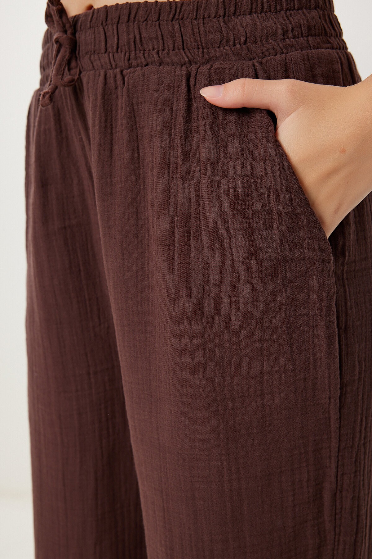 Oversize Müslin Gömlek Pantolon Takım KOYU KAHVERENGİ LSA0014
