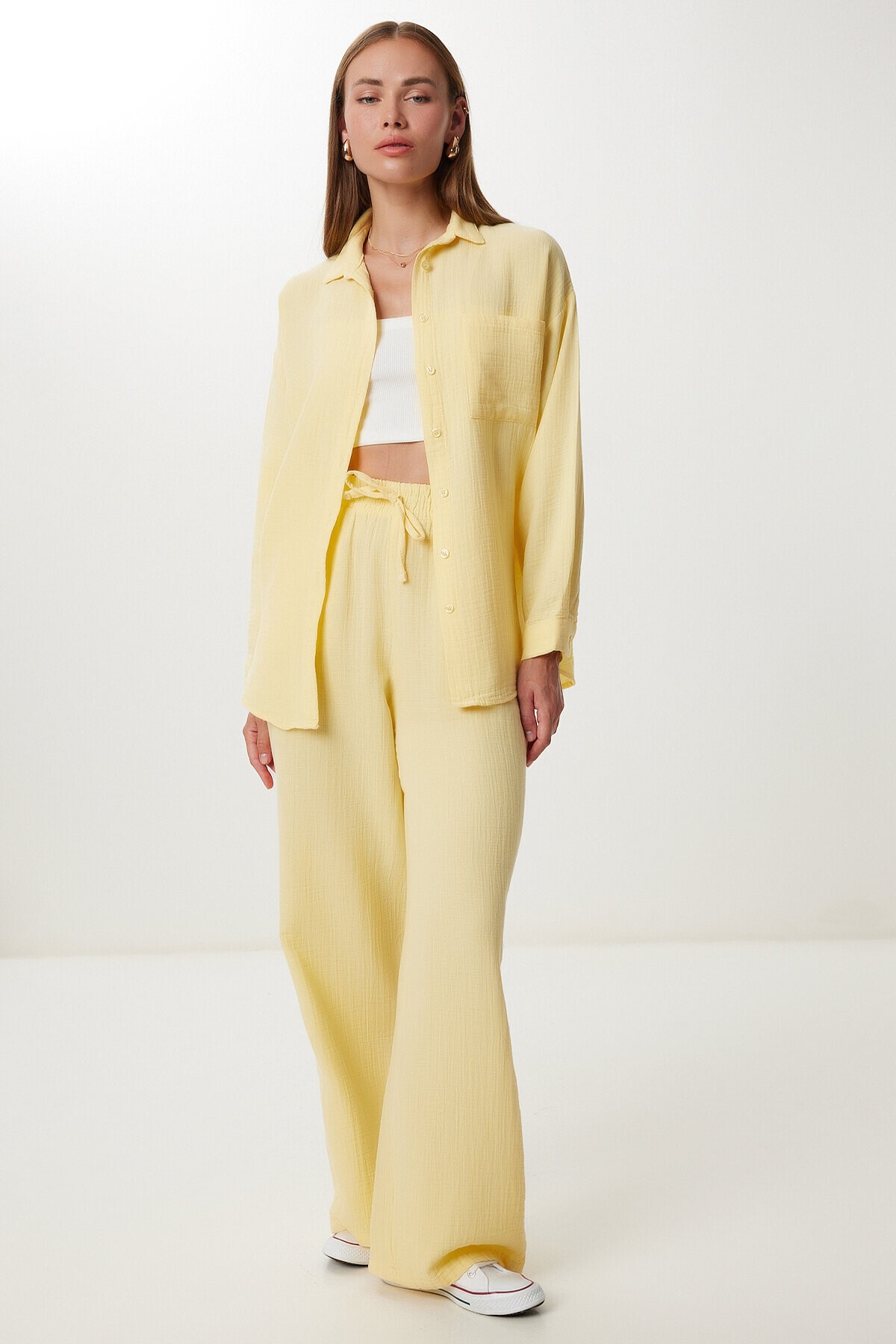 Oversize Müslin Gömlek Pantolon Takım SARI LSA0014