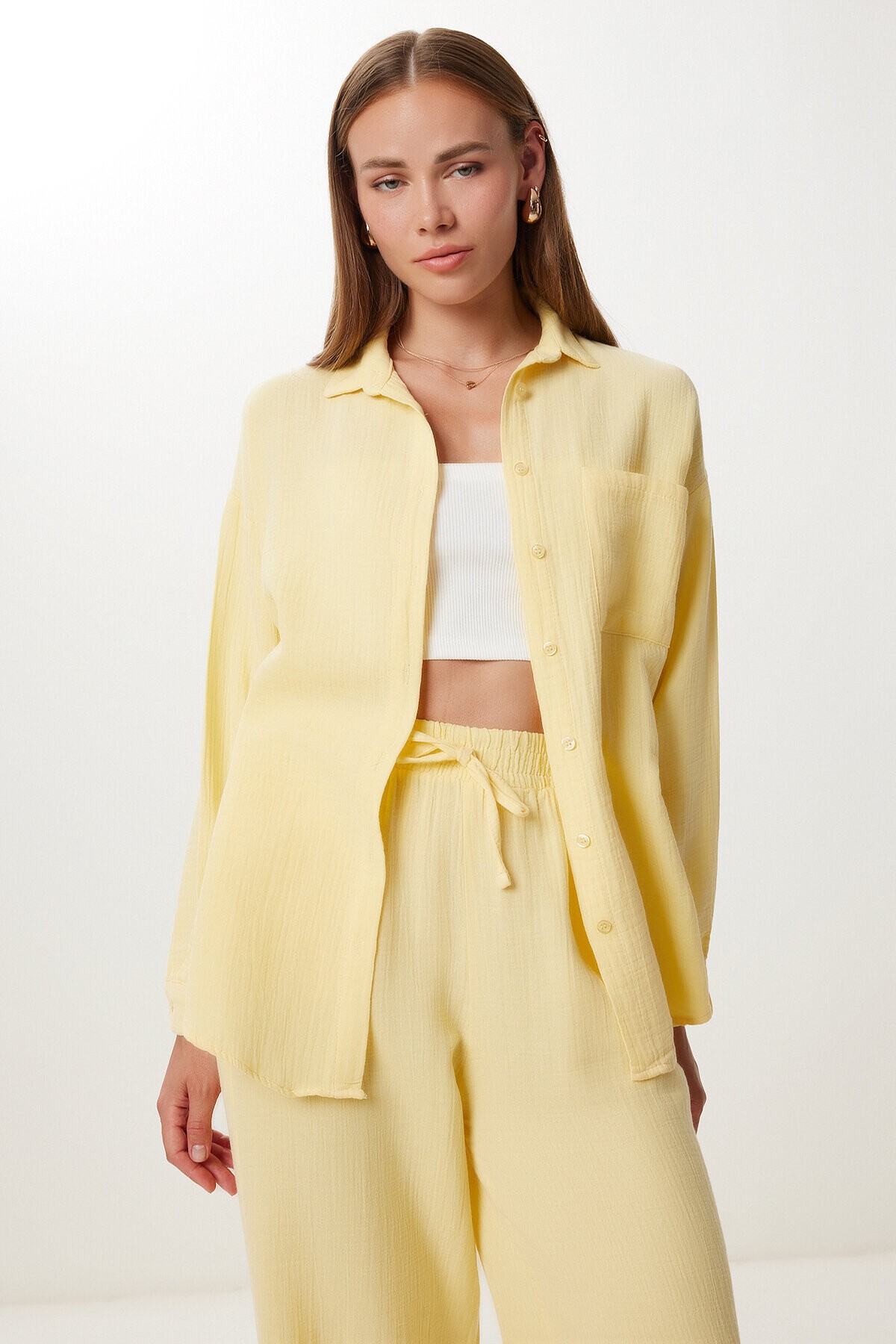 Oversize Müslin Gömlek Pantolon Takım SARI LSA0014