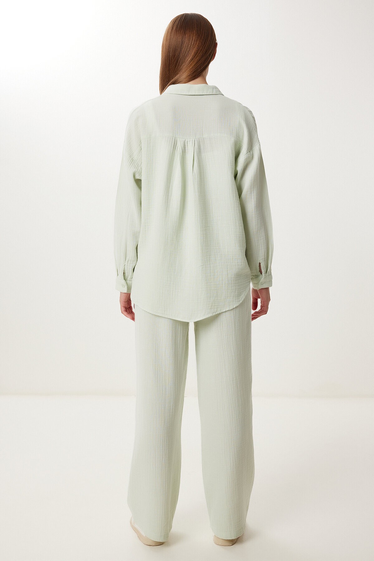 Oversize Müslin Gömlek Pantolon Takım SU YEŞİLİ LSA0014