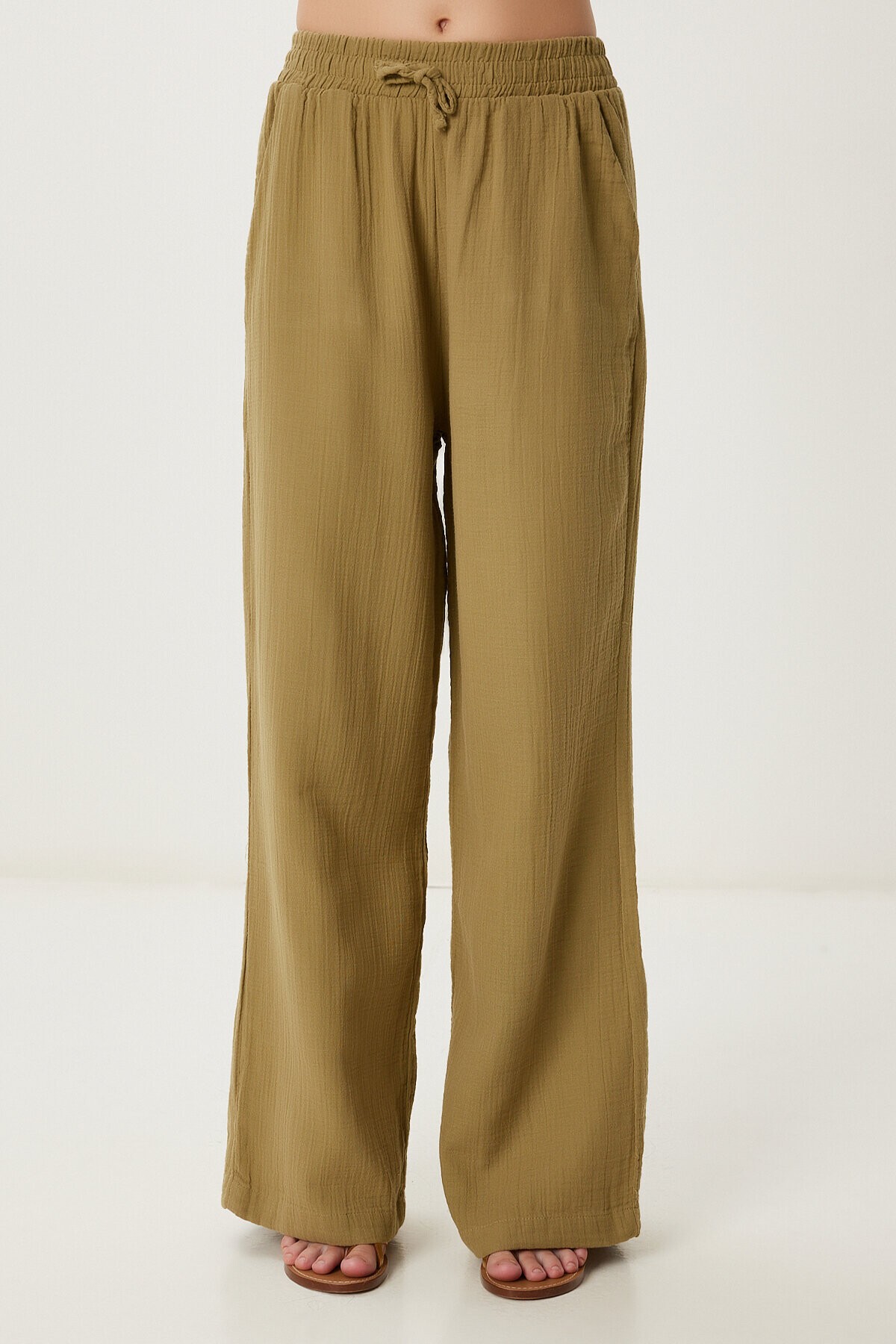 Oversize Müslin Gömlek Pantolon Takım ZEYTİN YEŞİLİ LSA0014