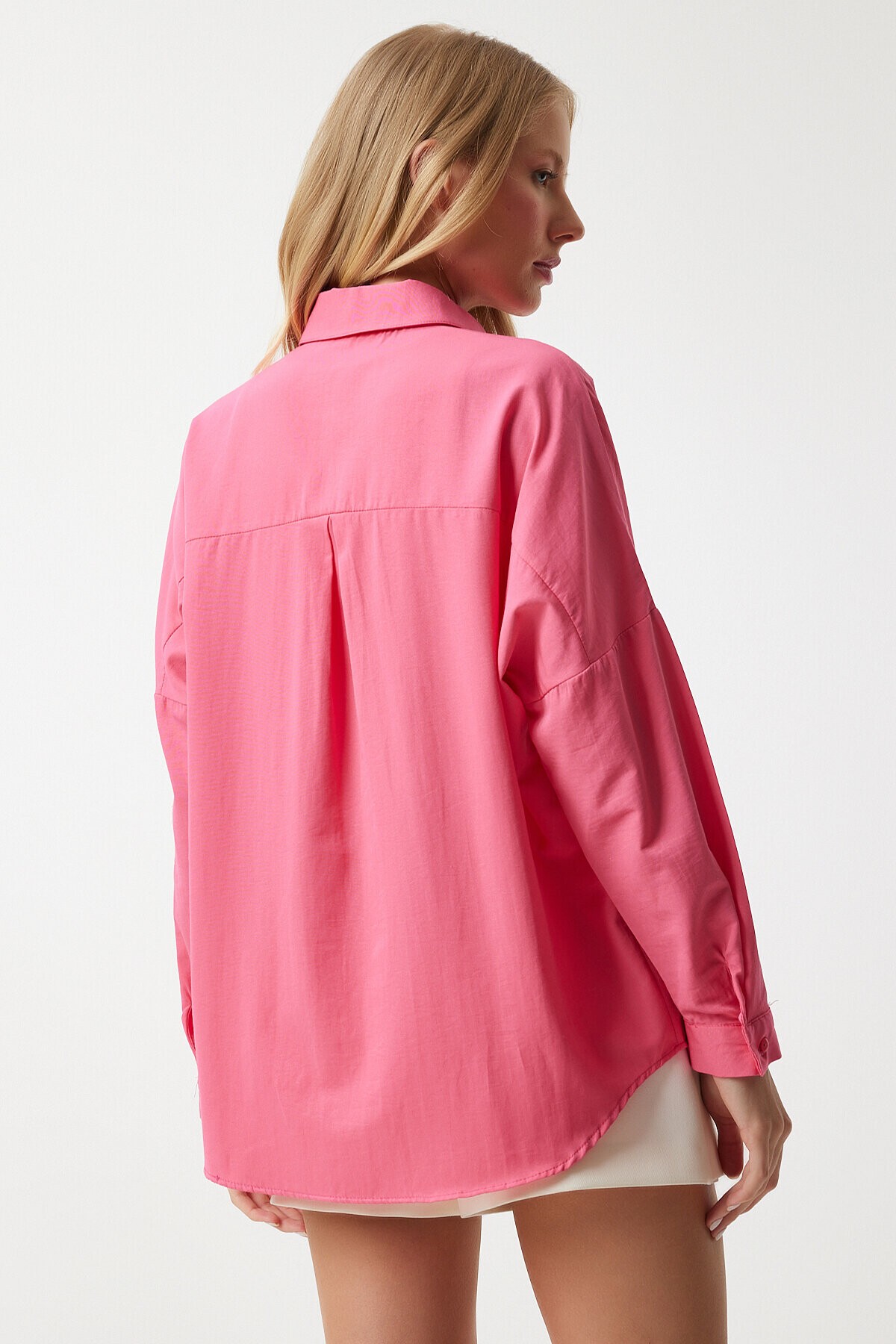 Oversize Uzun Basic Gömlek PEMBE LMX0106