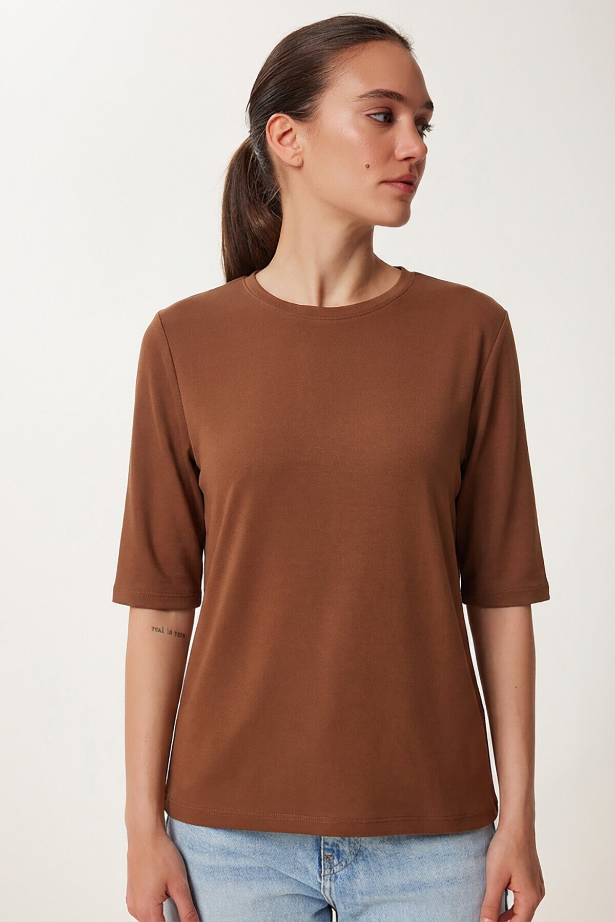 Vatkalı İnterlok Tshirt KAKAO LUS0085