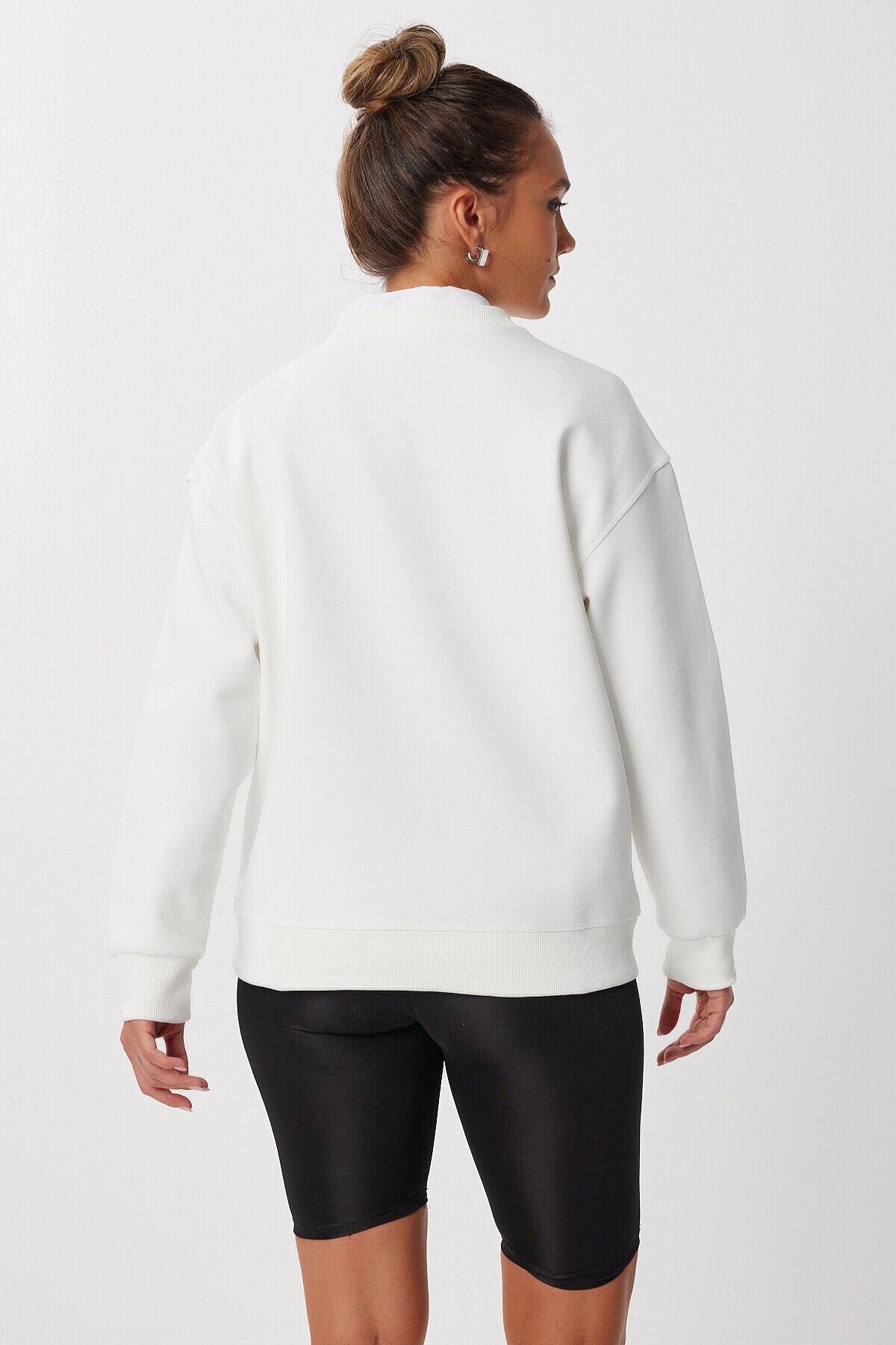 Ayıcık Armalı Baskılı Oversize Örme Sweatshirt EKRU LMC0074