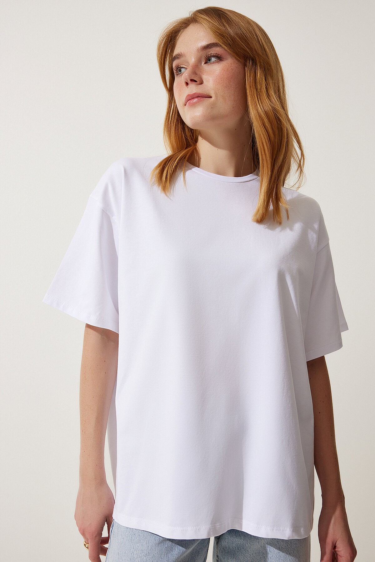 Basic Oversize Örme T-shirt BEYAZ LHW0003