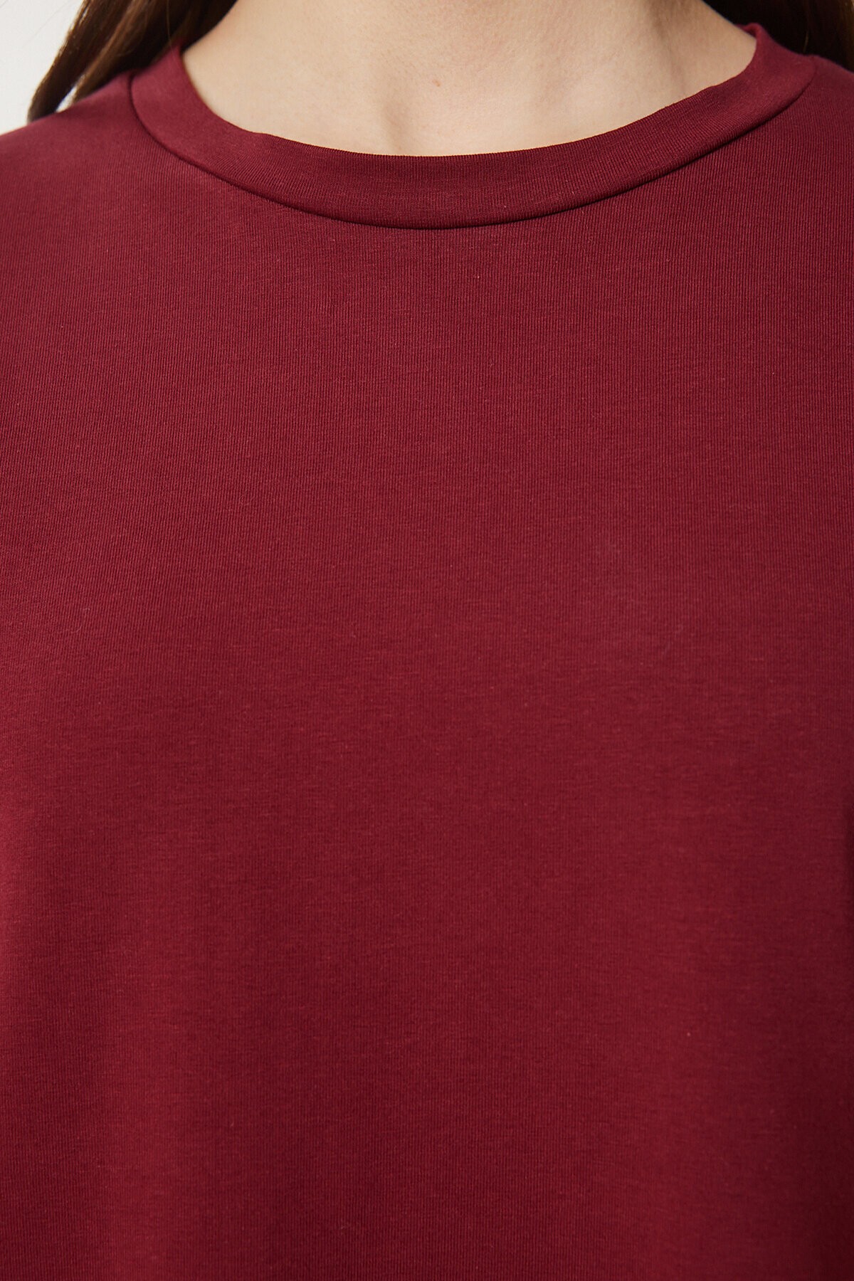 Basic Oversize Örme T-shirt BORDO LHW0003