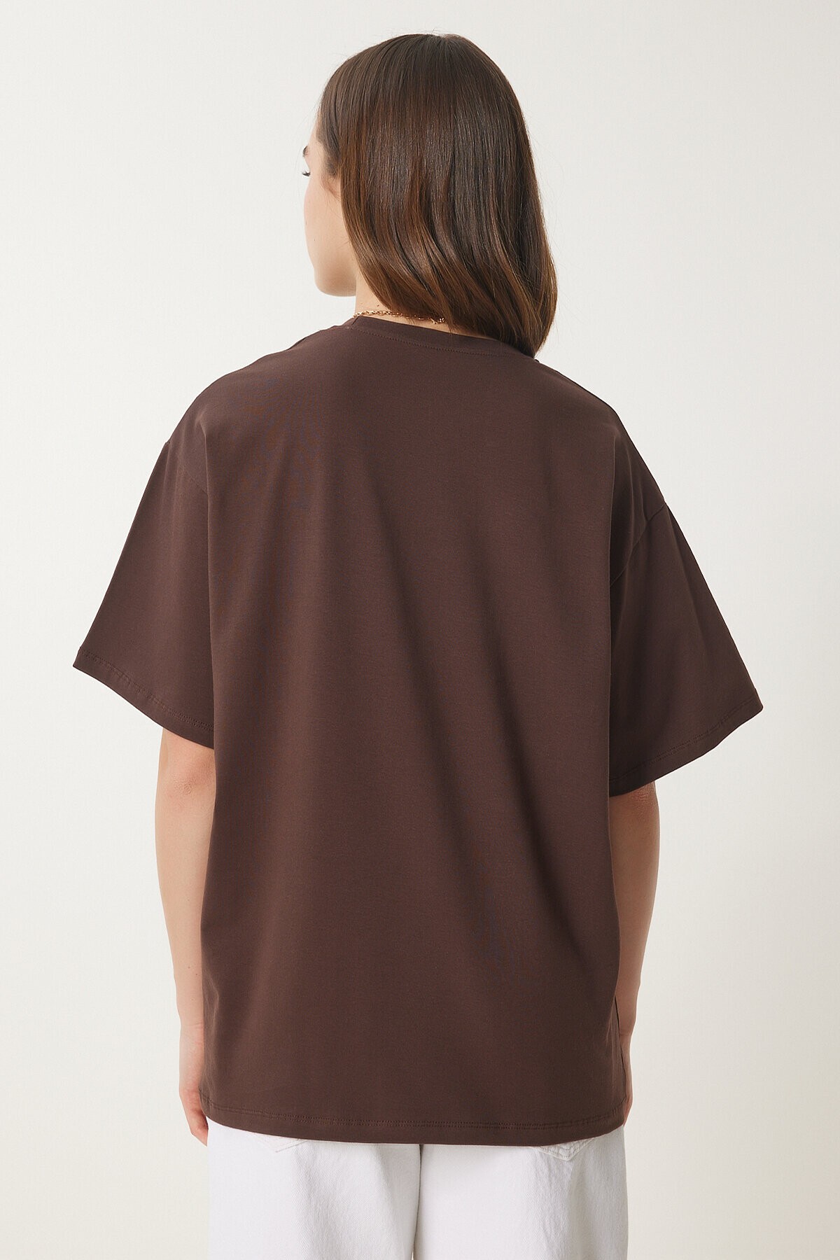 Basic Oversize Örme T-shirt KAHVERENGİ LHW0003