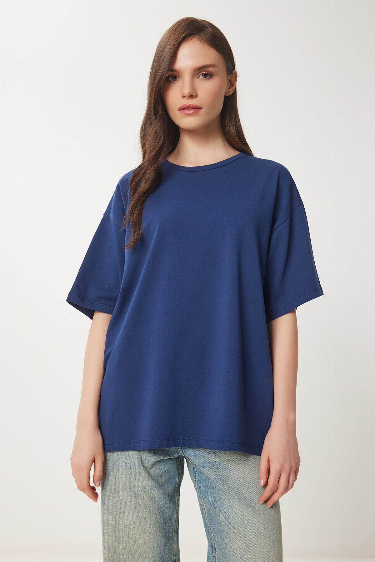 Basic Oversize Örme T-shirt LACİVERT LHW0003