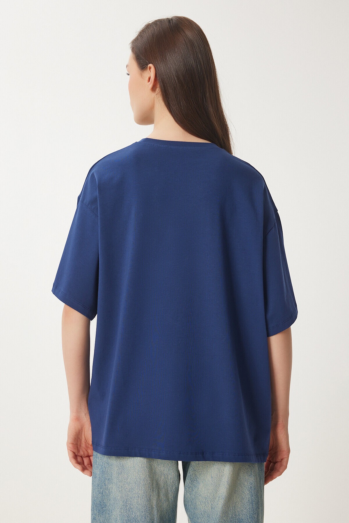 Basic Oversize Örme T-shirt LACİVERT LHW0003