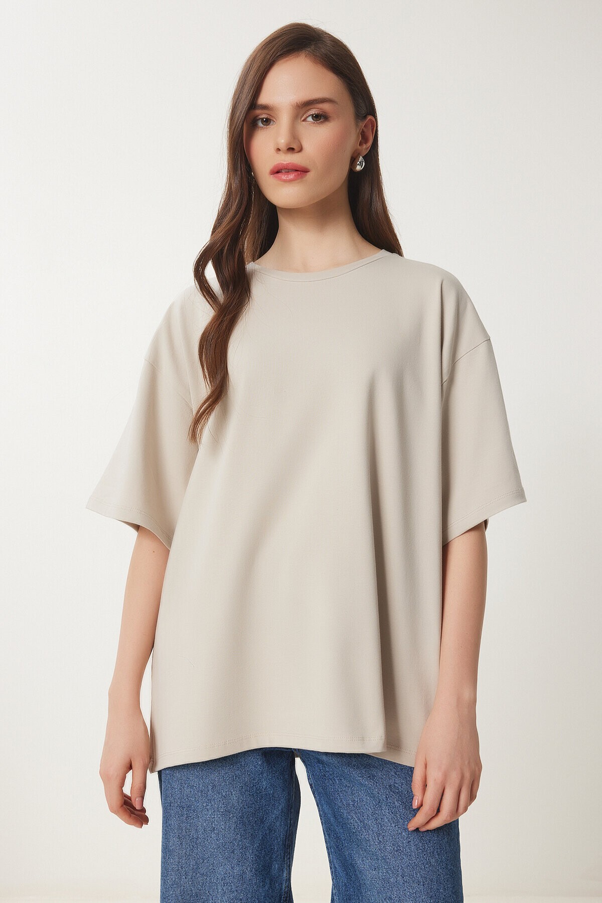 Basic Oversize Örme T-shirt TAŞ LHW0003