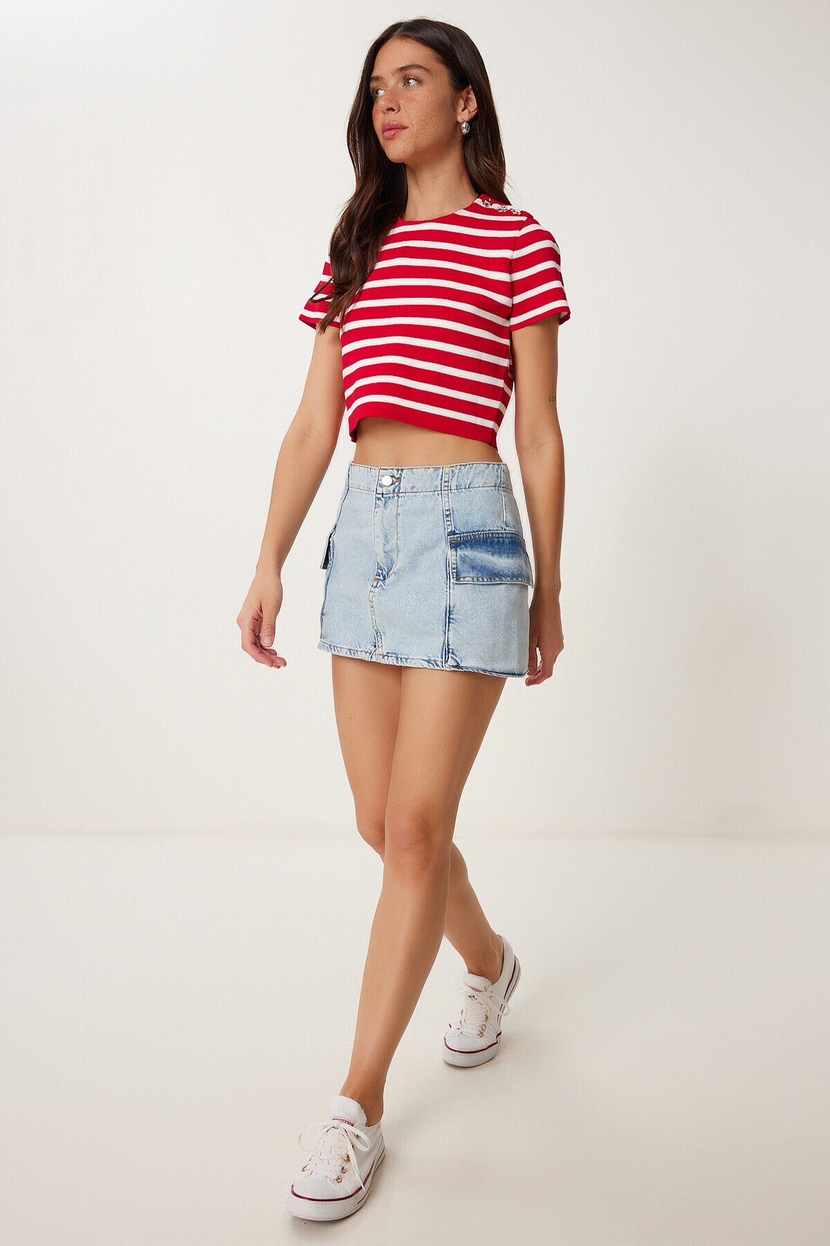 Cepli Mini Denim Etek AÇIK MAVİ LRC0005