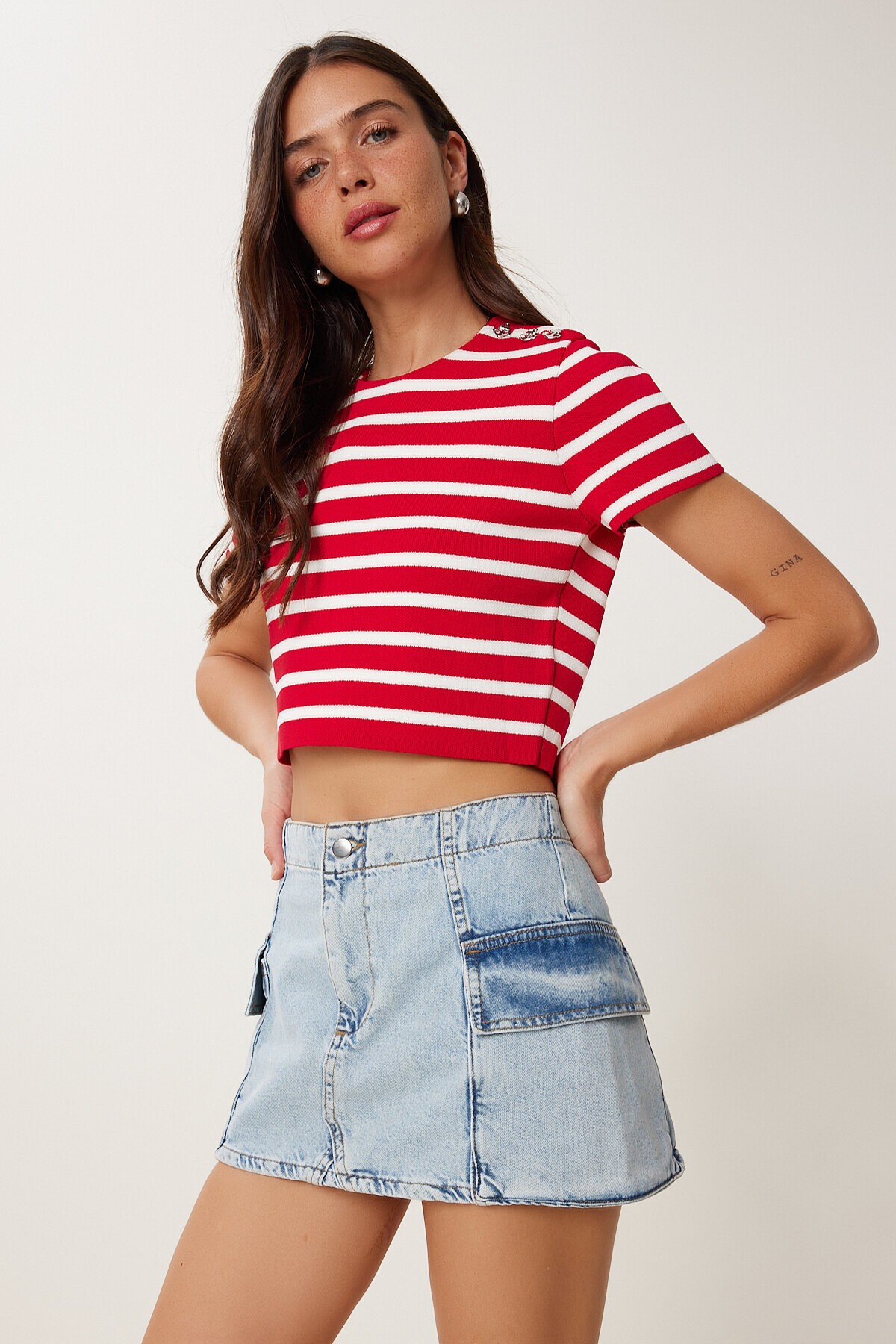 Cepli Mini Denim Etek AÇIK MAVİ LRC0005