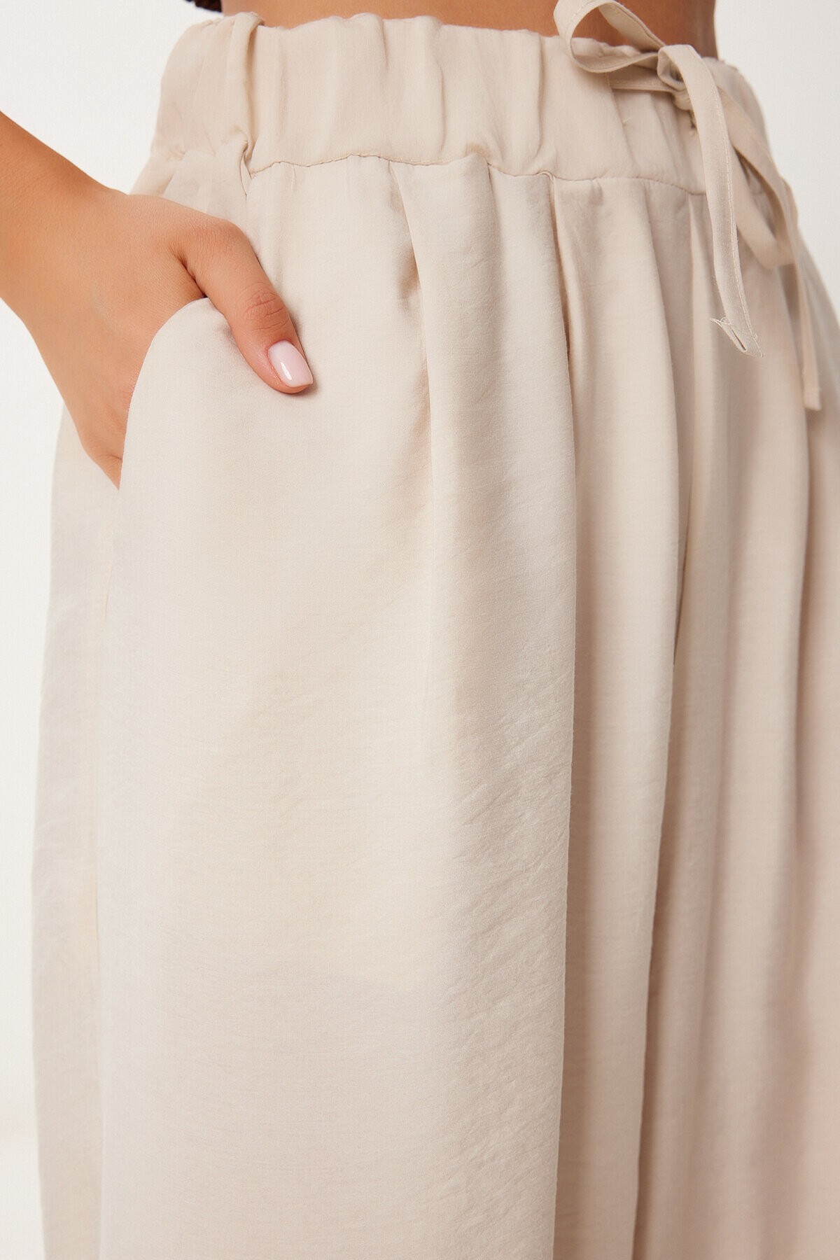 Geniş Paça Rahat Modal Pantolon KREM LMX0090