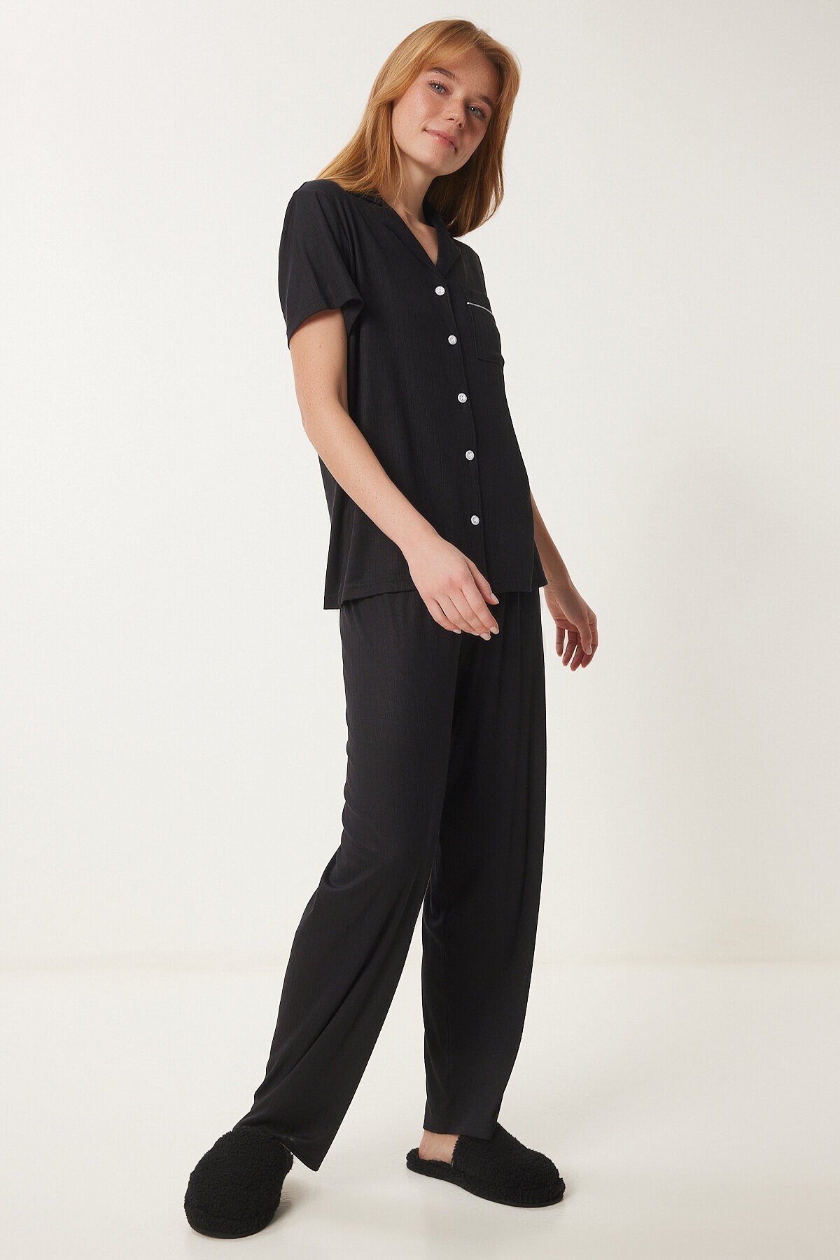 Gömlek Alt Örme Pijama Takımı SİYAH LPQ0005