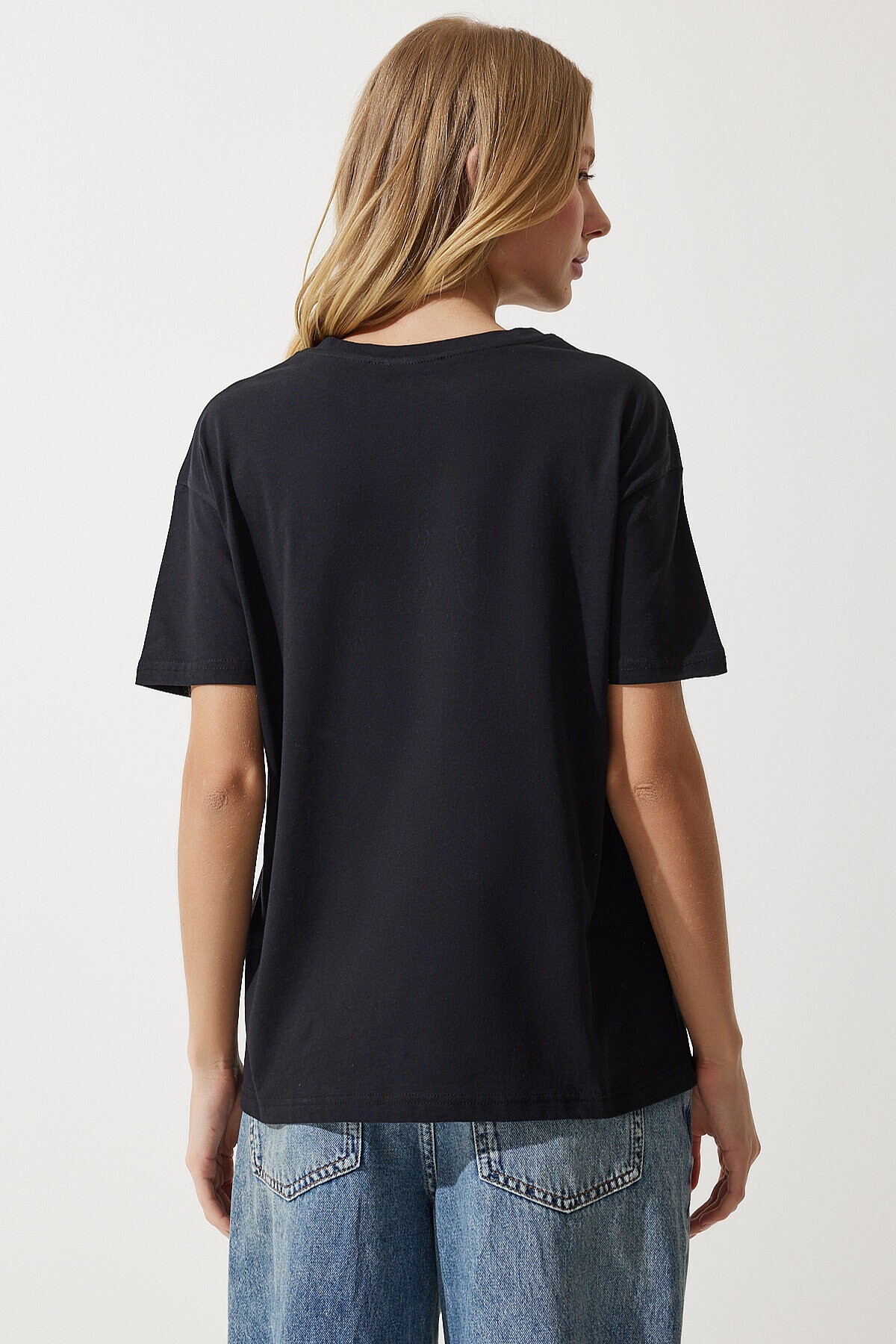 Kalp Nakışlı Pamuklu T-shirt SİYAH LMP0001
